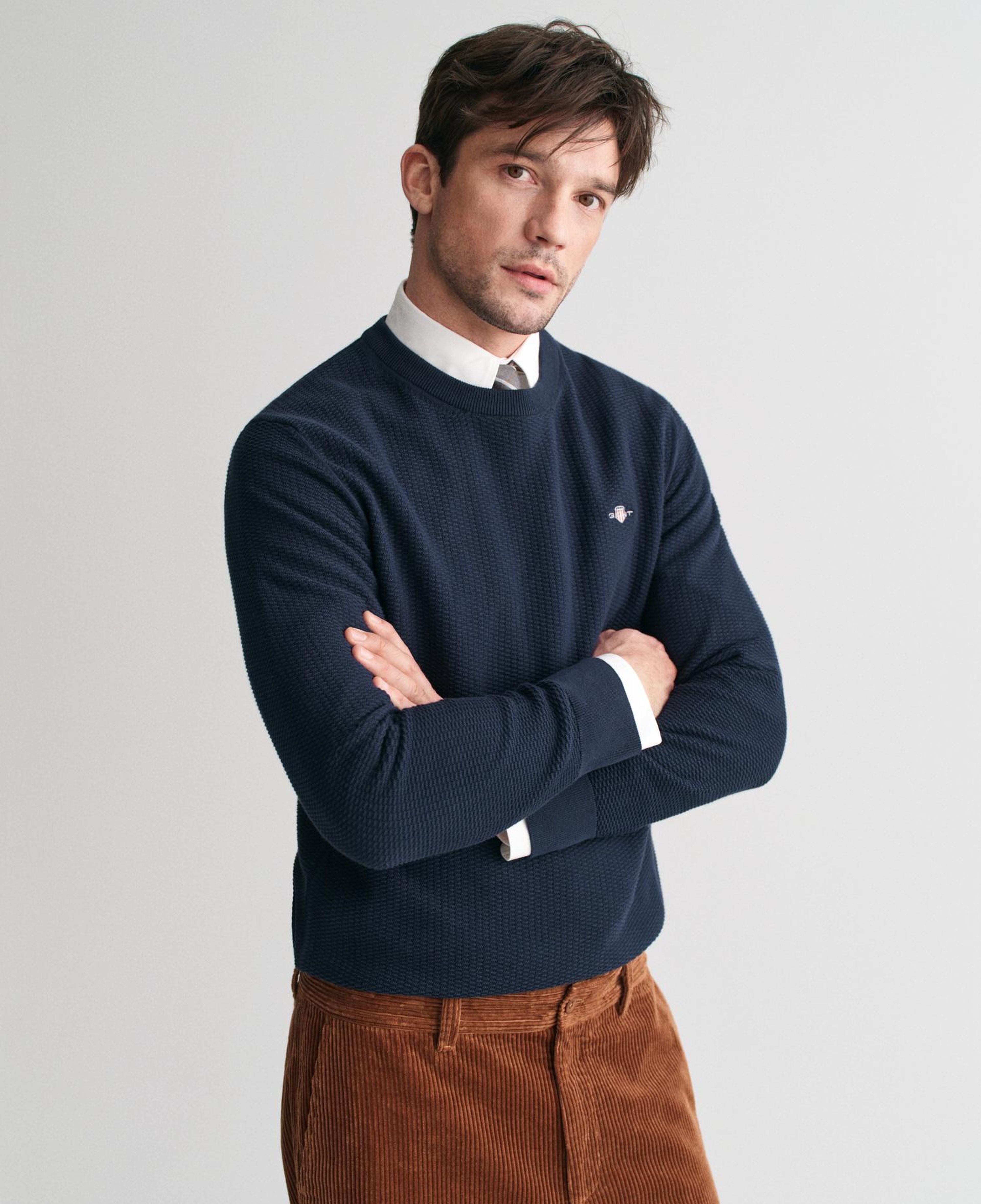 GANT Erkek Lacivert Regular Fit Bisiklet Yaka Kazak