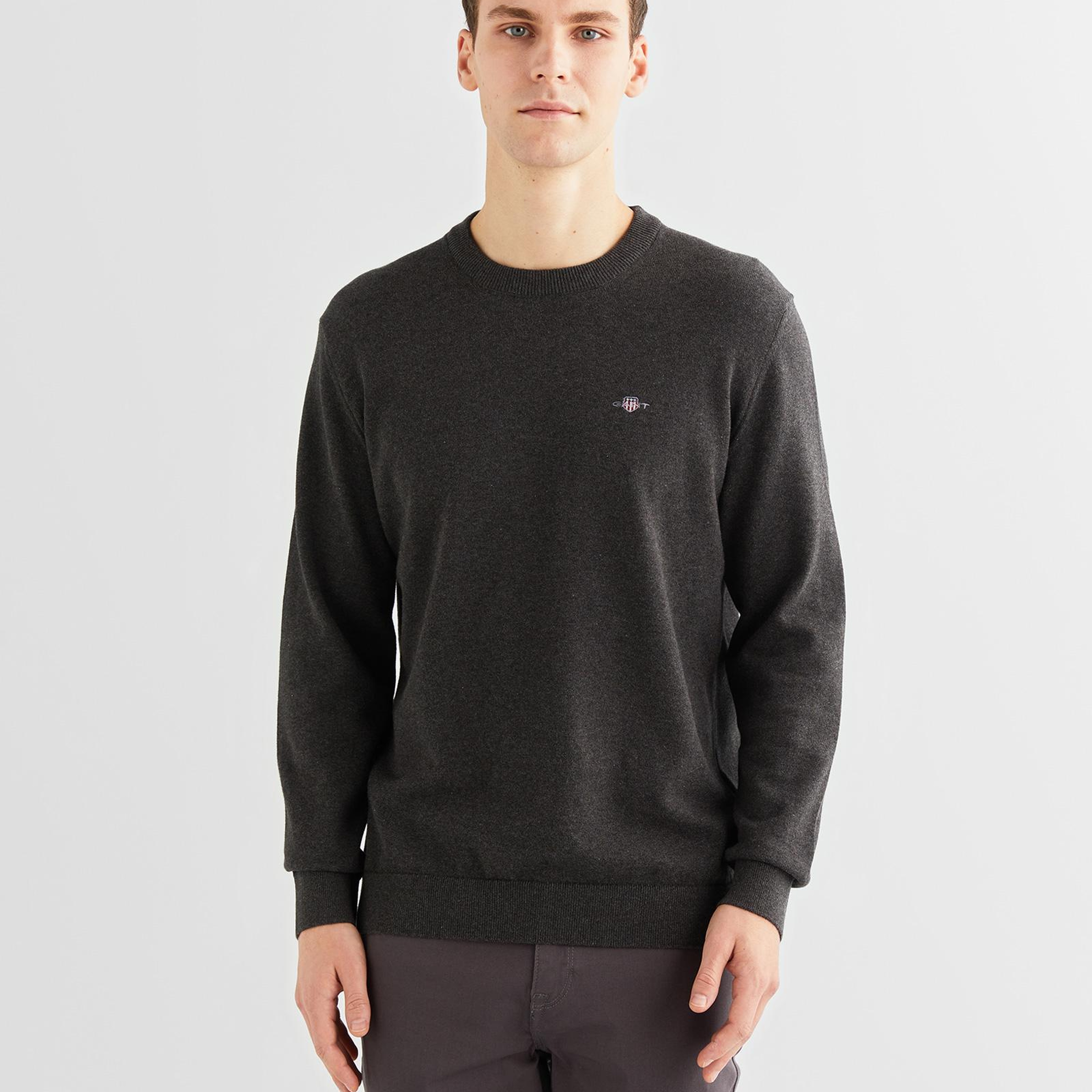GANT Erkek Gri Regular Fit Bisiklet Yaka Kazak
