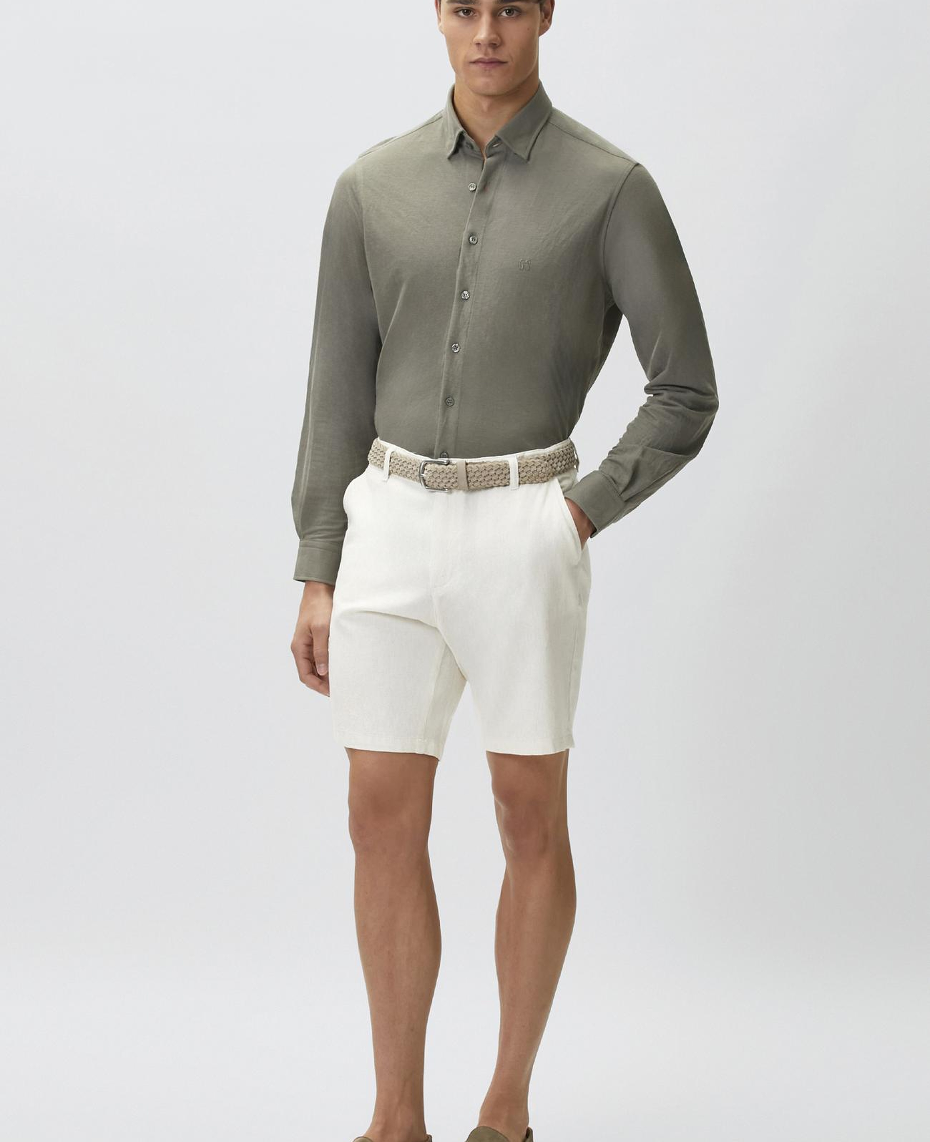 Network Erkek Krem Slim Fit Pamuk Keten Şort