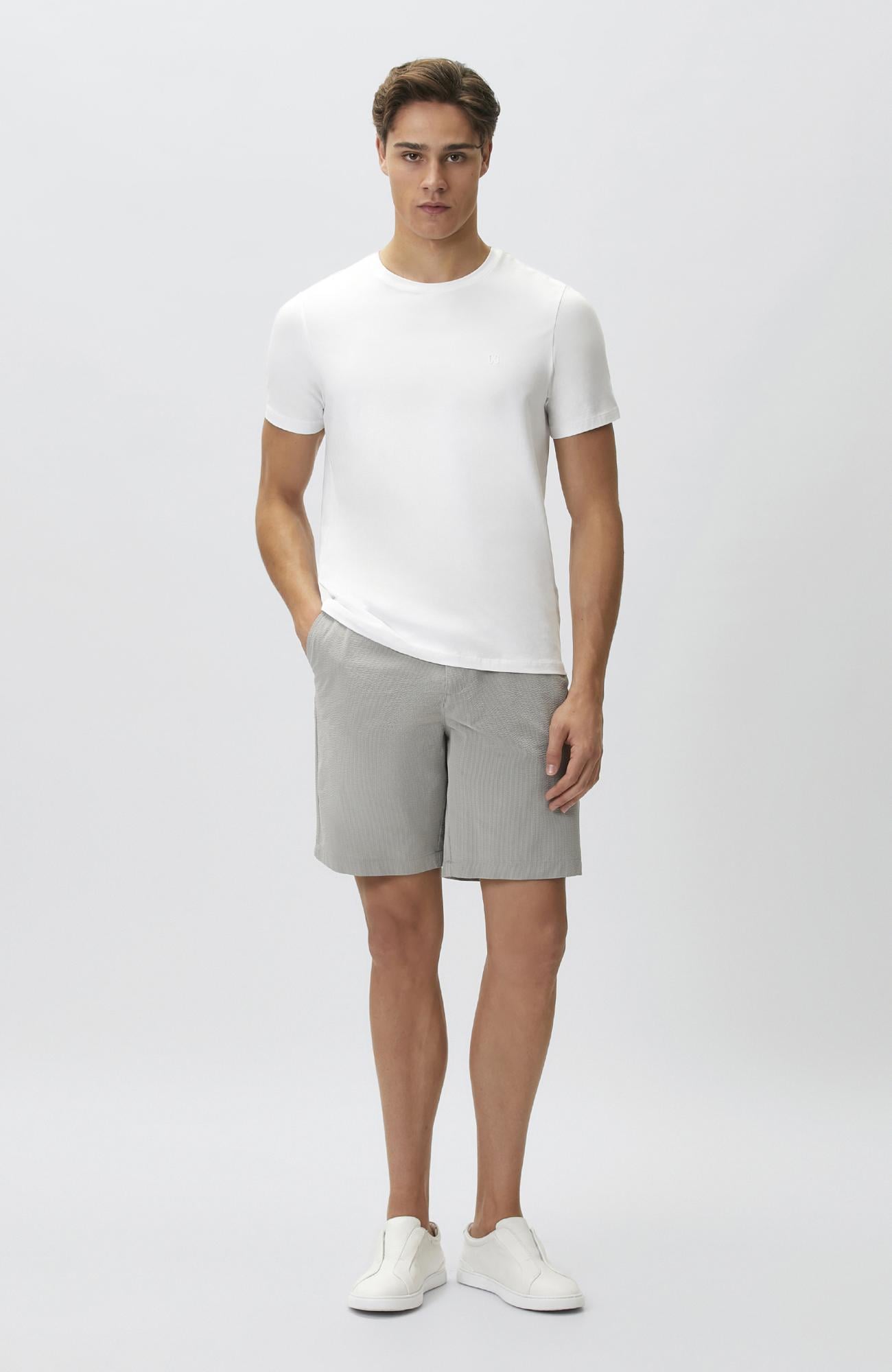 Network Erkek Gri Slim Fit Teknik Kumaş Duble Paça Şort