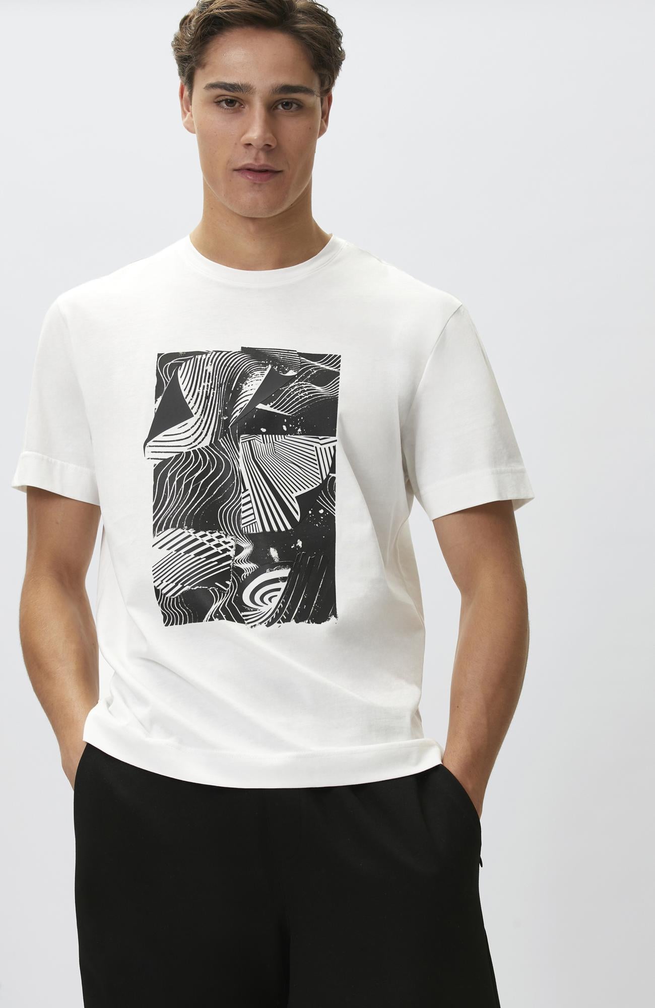 Network Erkek Beyaz Enjeksiyon Baskılı T-shirt