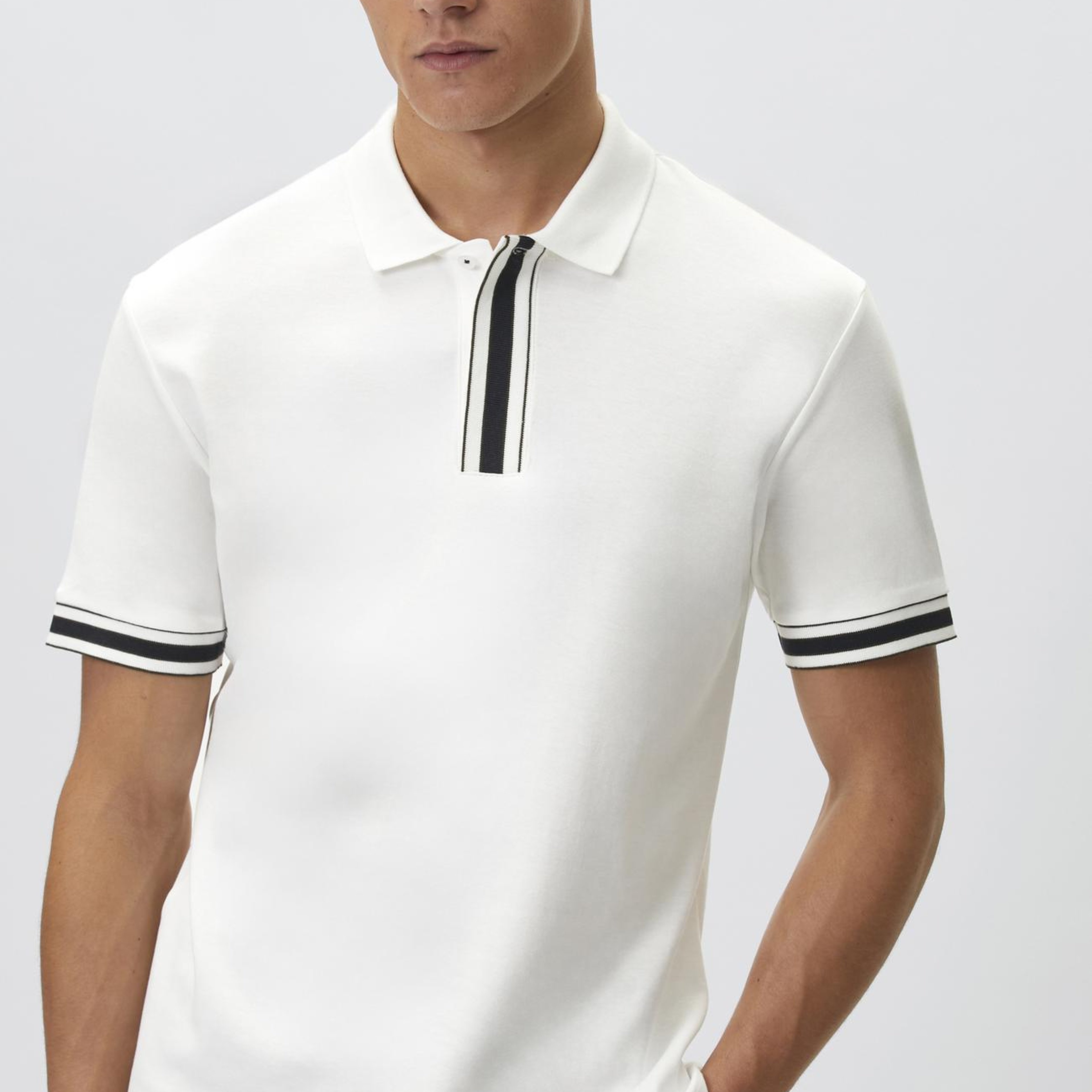 Network Erkek Beyaz Gizli Patlı Polo Yaka Garnili T-shirt