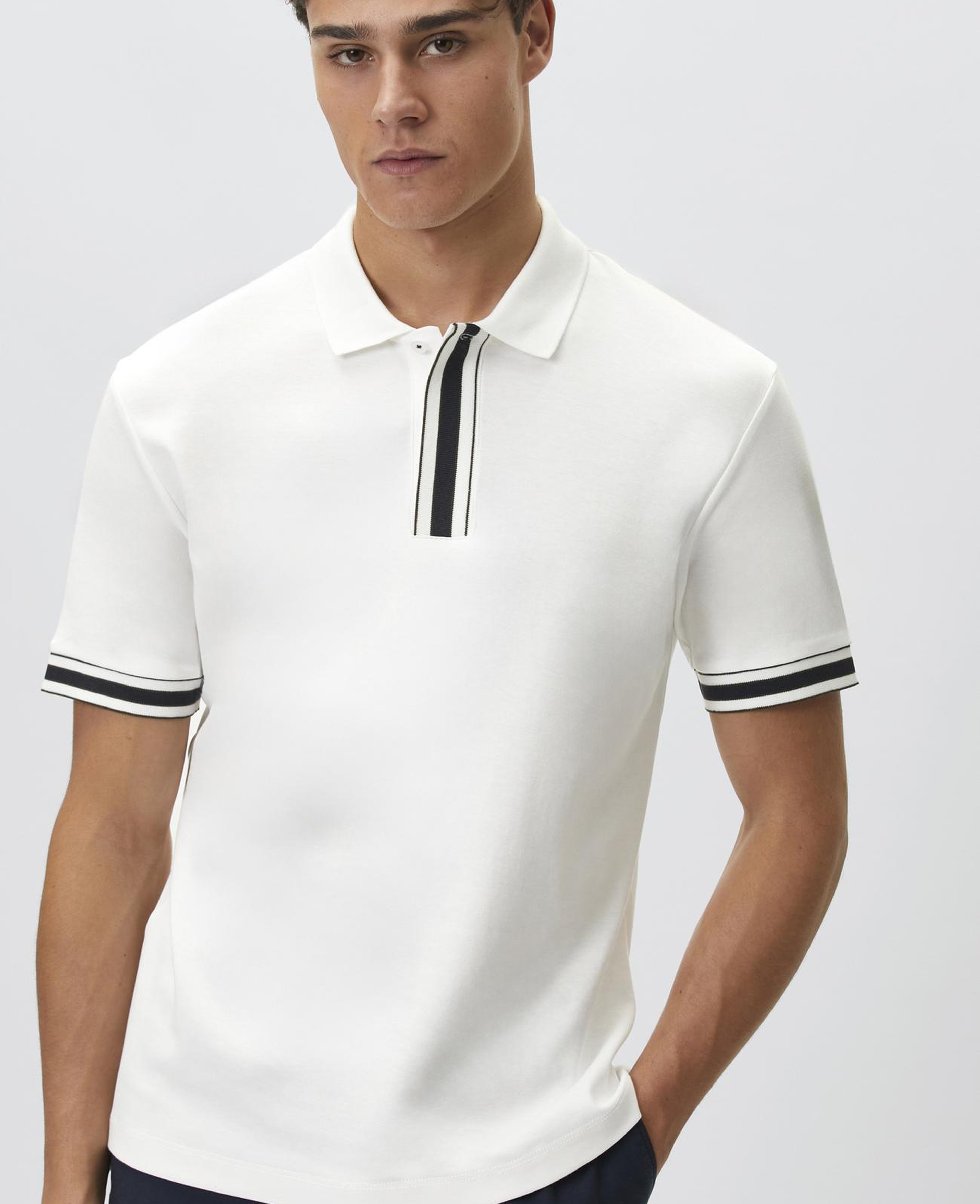 Network Erkek Beyaz Gizli Patlı Polo Yaka Garnili T-shirt