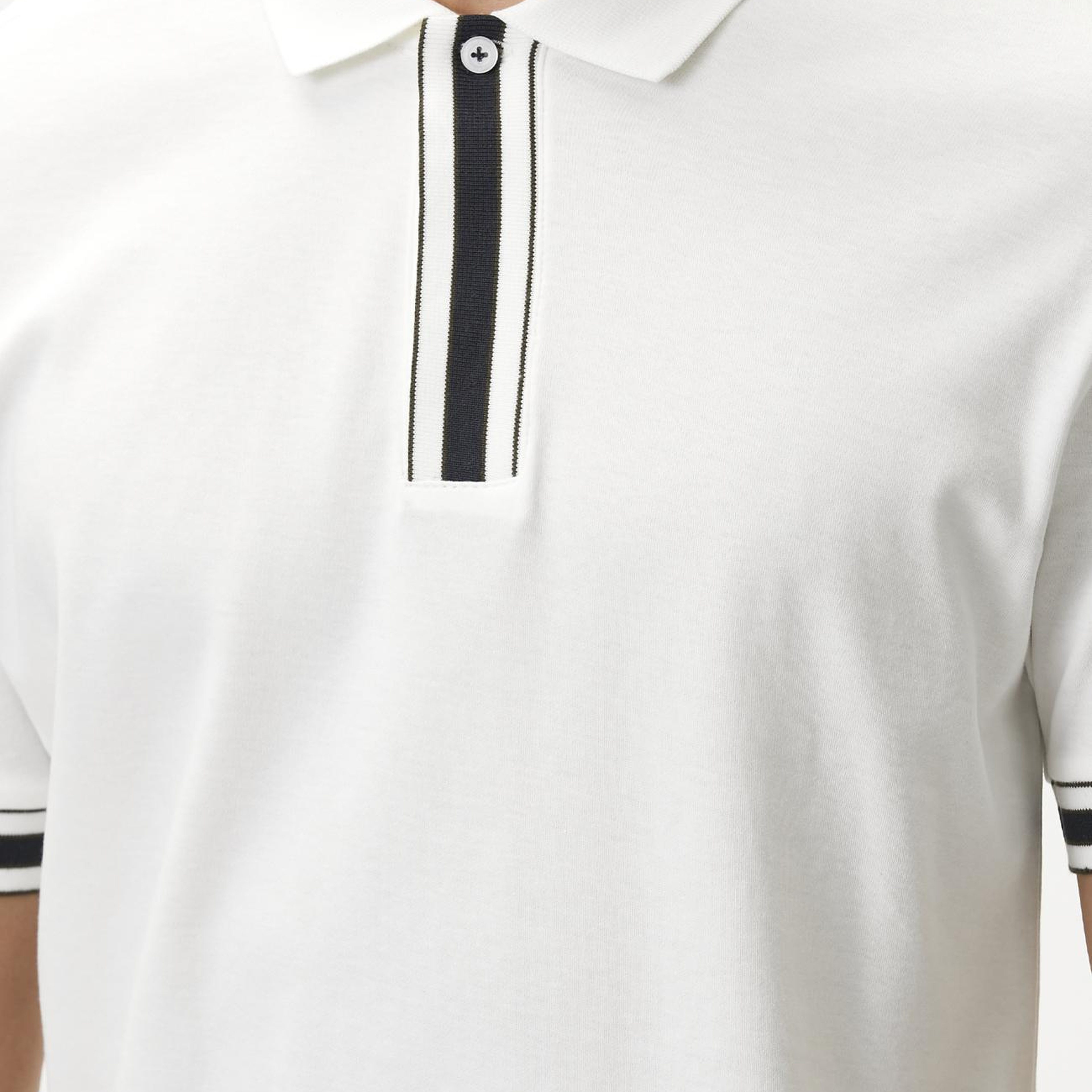 Network Erkek Beyaz Gizli Patlı Polo Yaka Garnili T-shirt