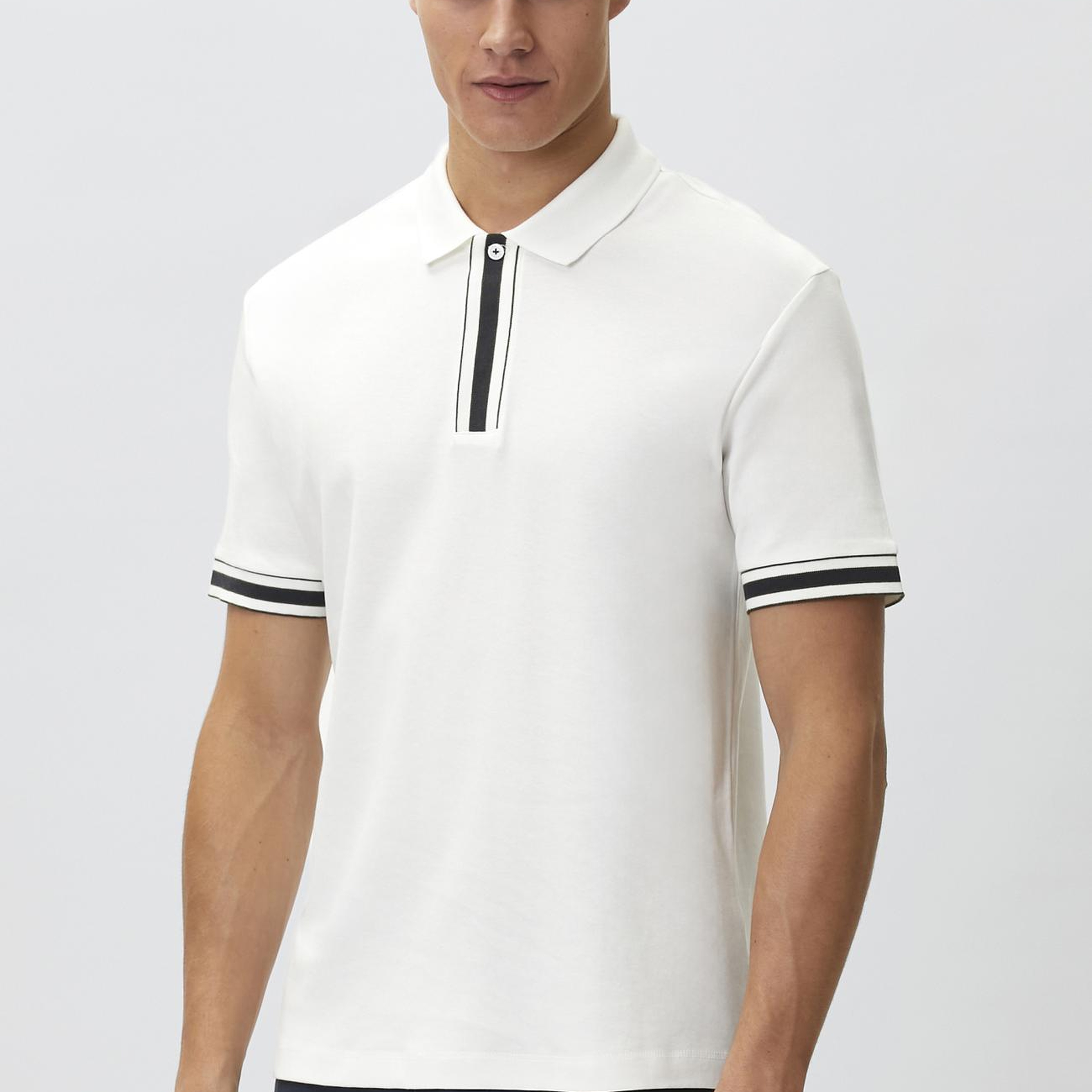 Network Erkek Beyaz Gizli Patlı Polo Yaka Garnili T-shirt