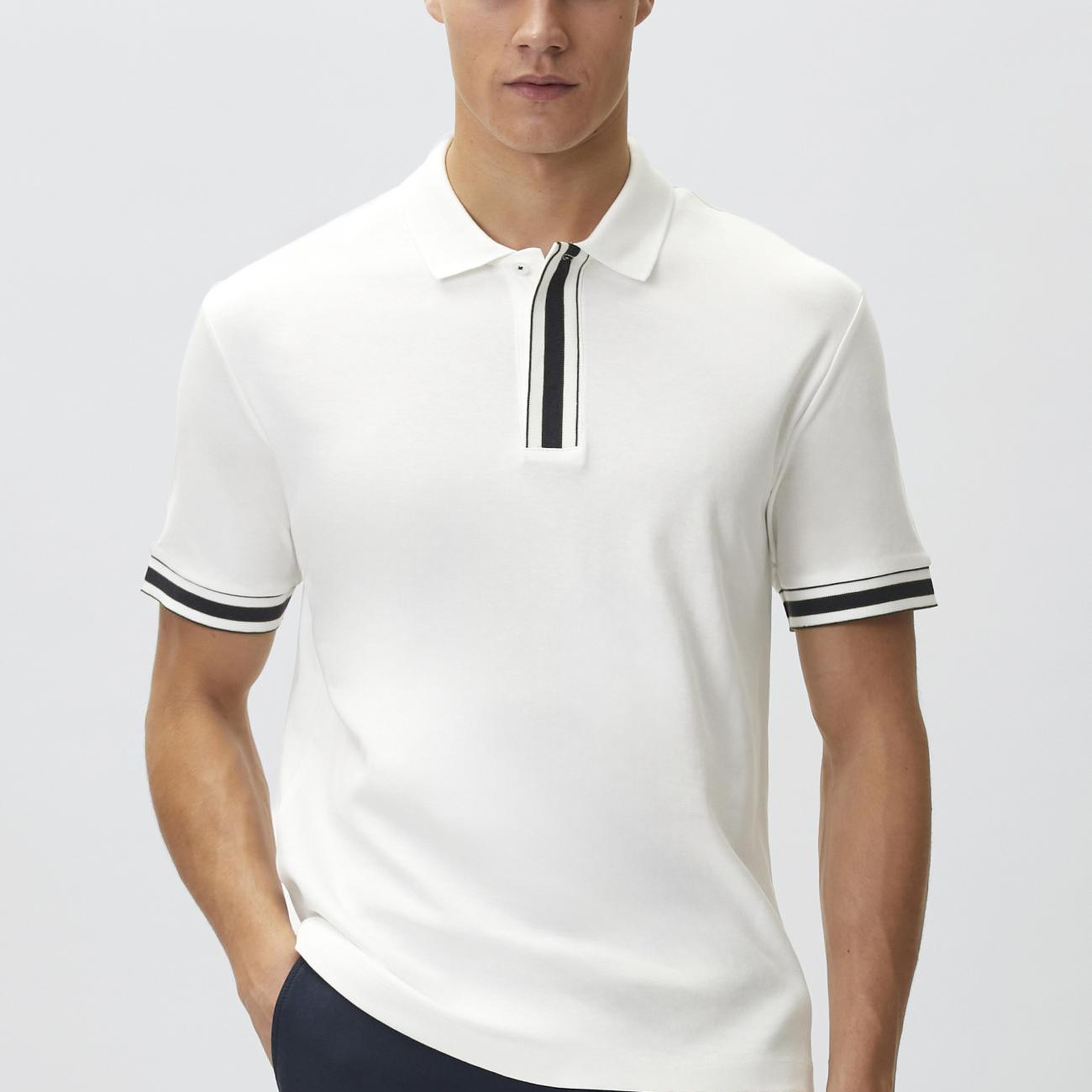 Network Erkek Beyaz Gizli Patlı Polo Yaka Garnili T-shirt