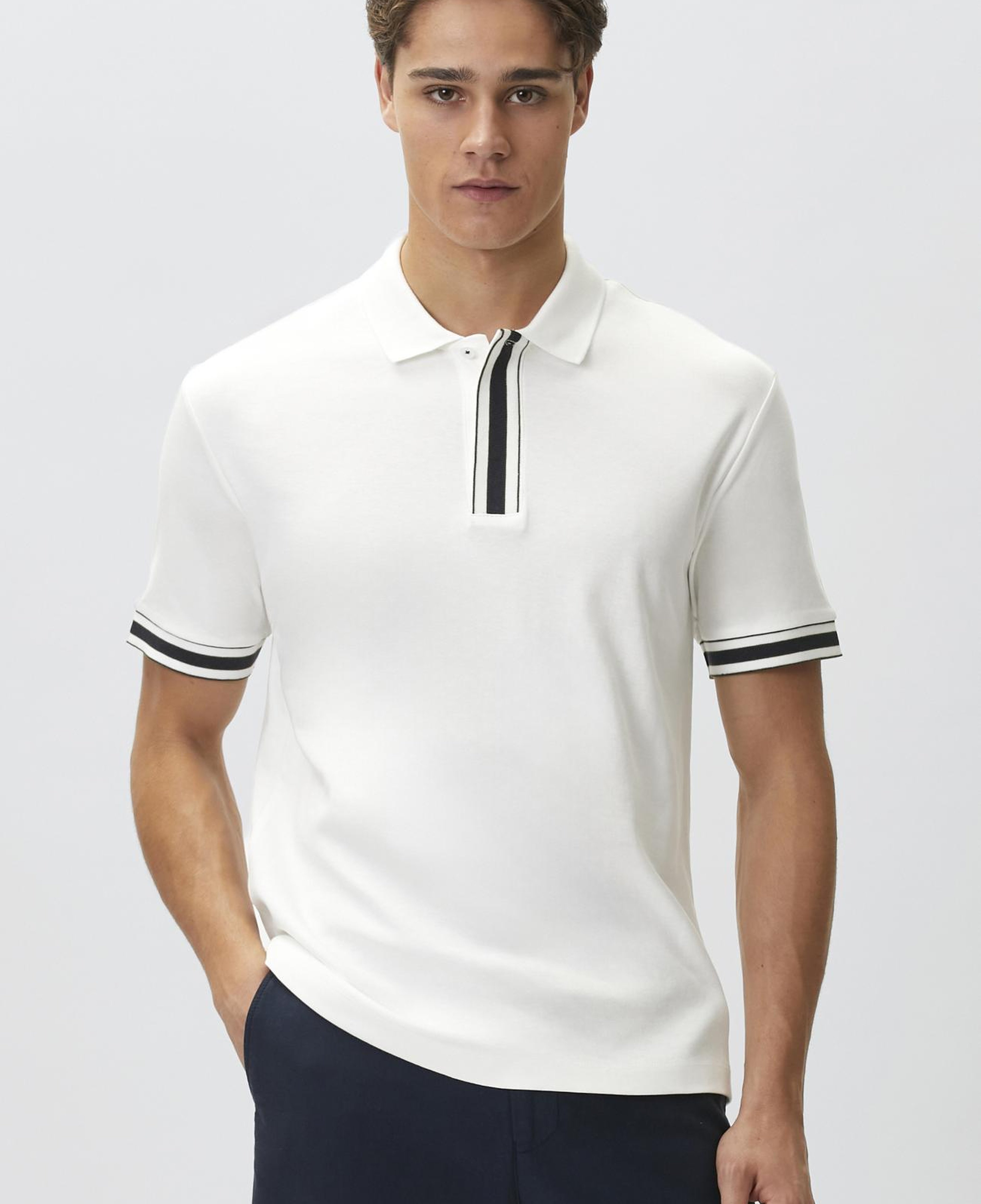 Network Erkek Beyaz Gizli Patlı Polo Yaka Garnili T-shirt