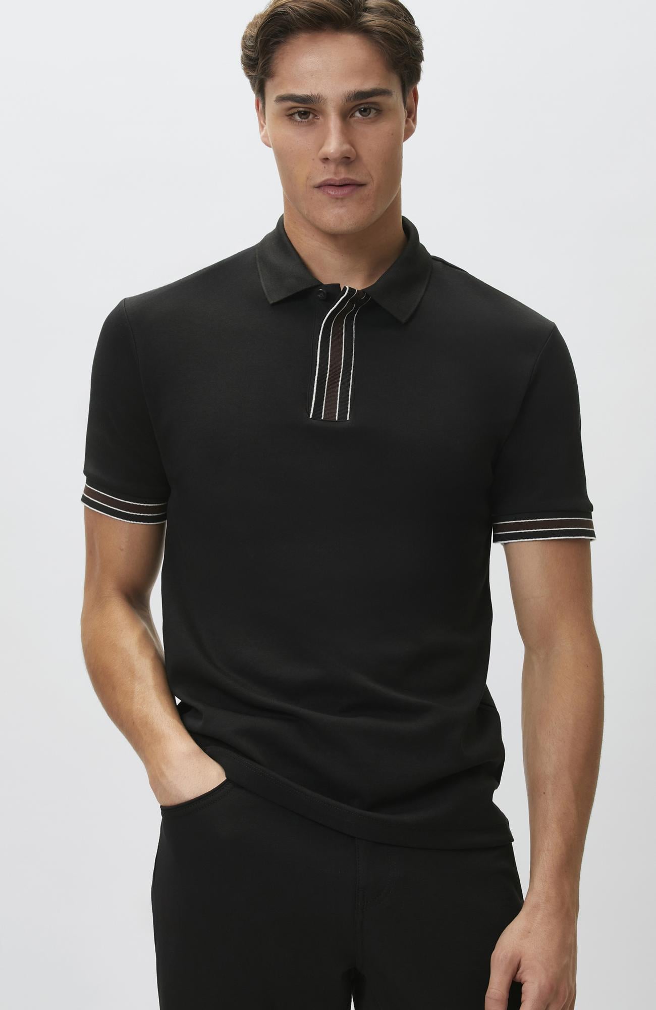 Network Erkek Siyah Gizli Patlı Polo Yaka Garnili T-shirt