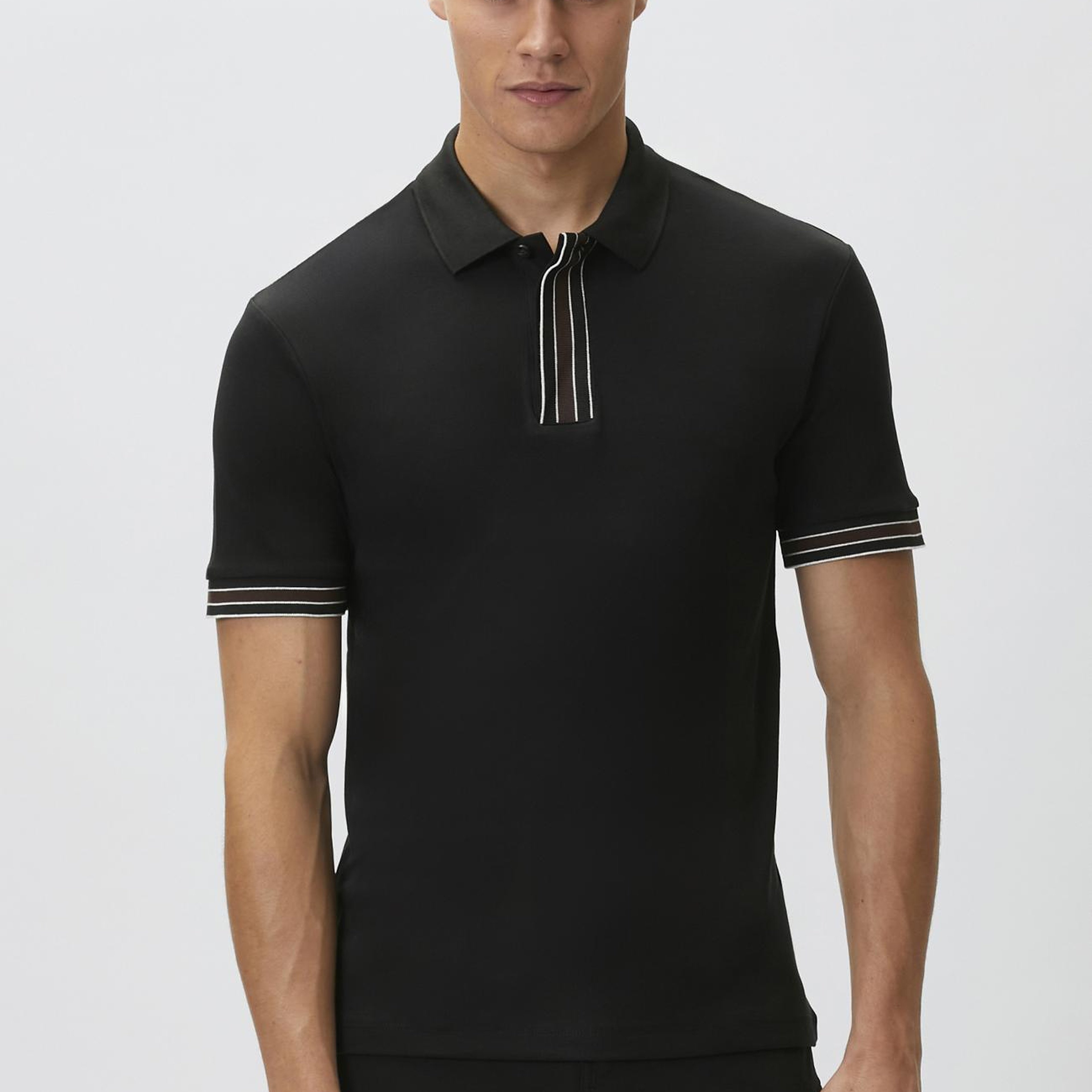 Network Erkek Siyah Gizli Patlı Polo Yaka Garnili T-shirt