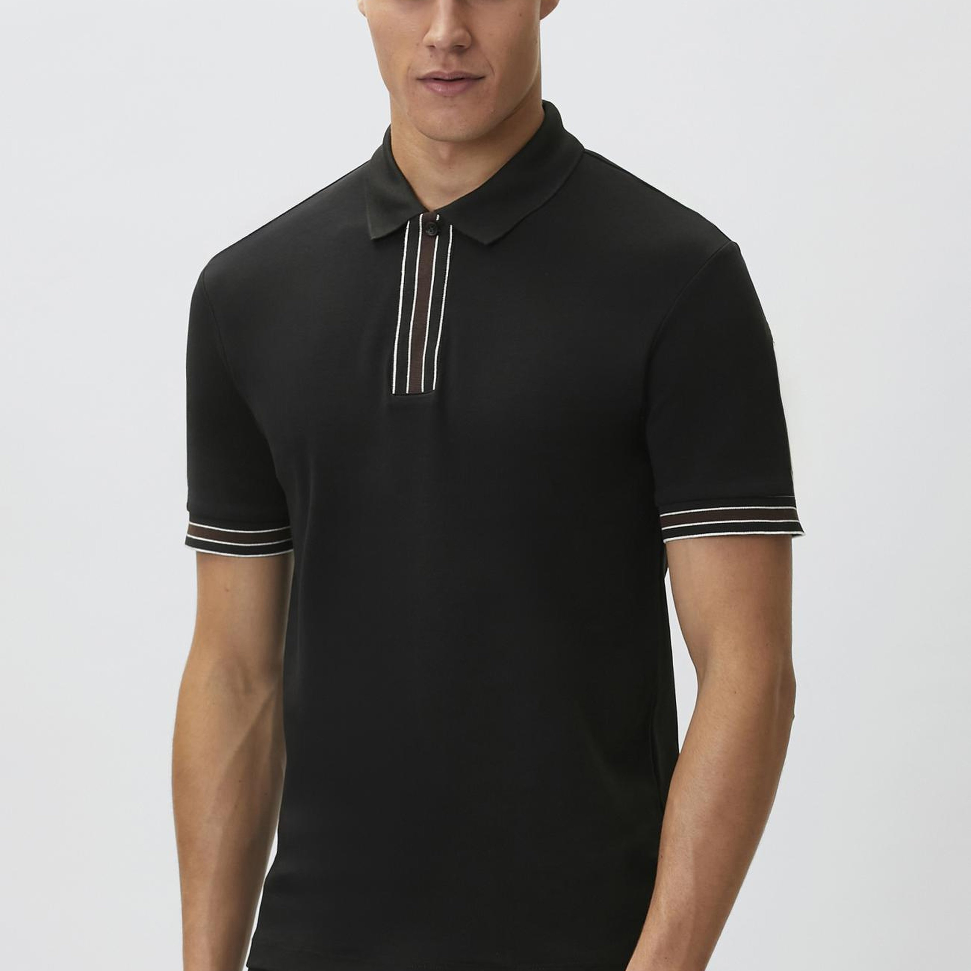 Network Erkek Siyah Gizli Patlı Polo Yaka Garnili T-shirt