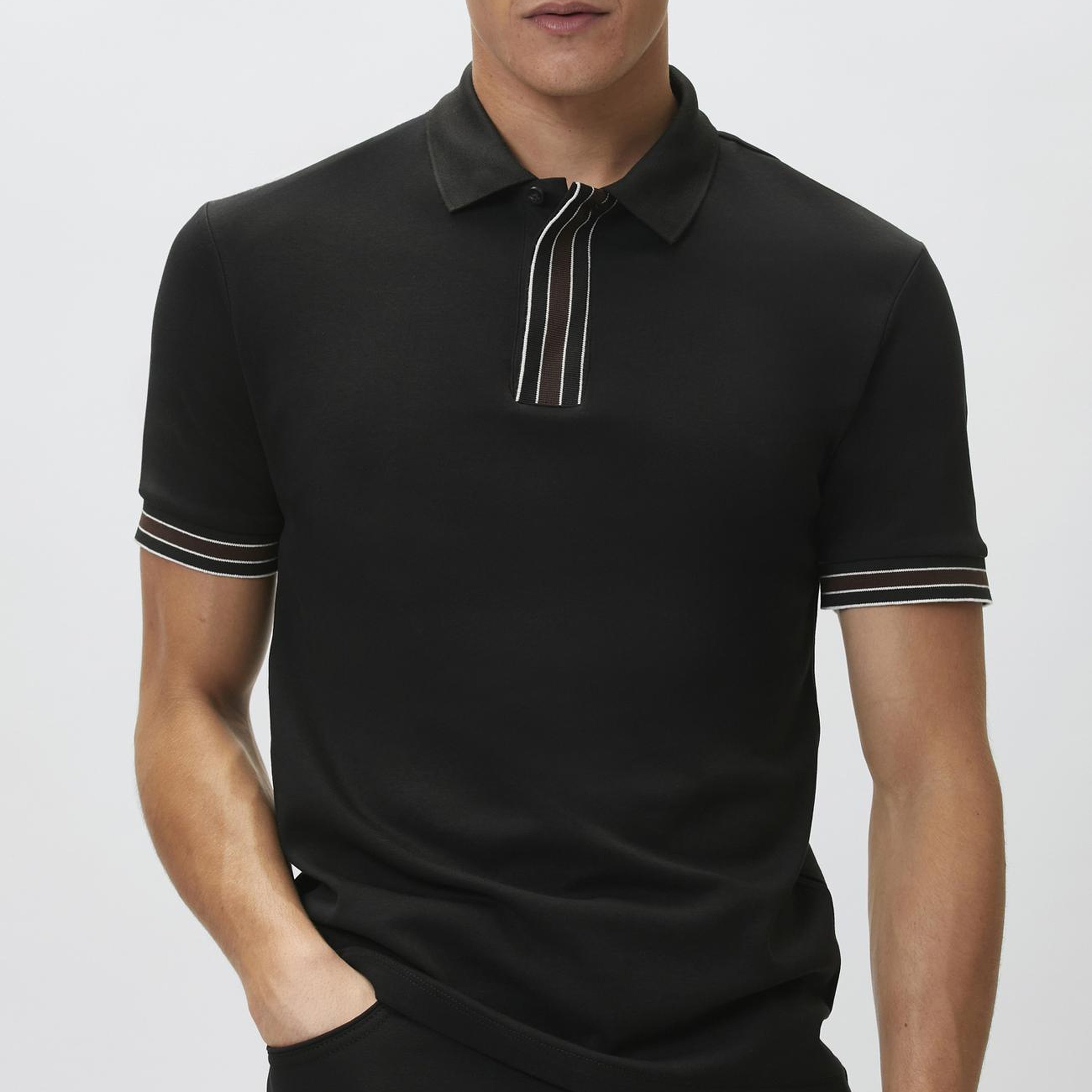 Network Erkek Siyah Gizli Patlı Polo Yaka Garnili T-shirt