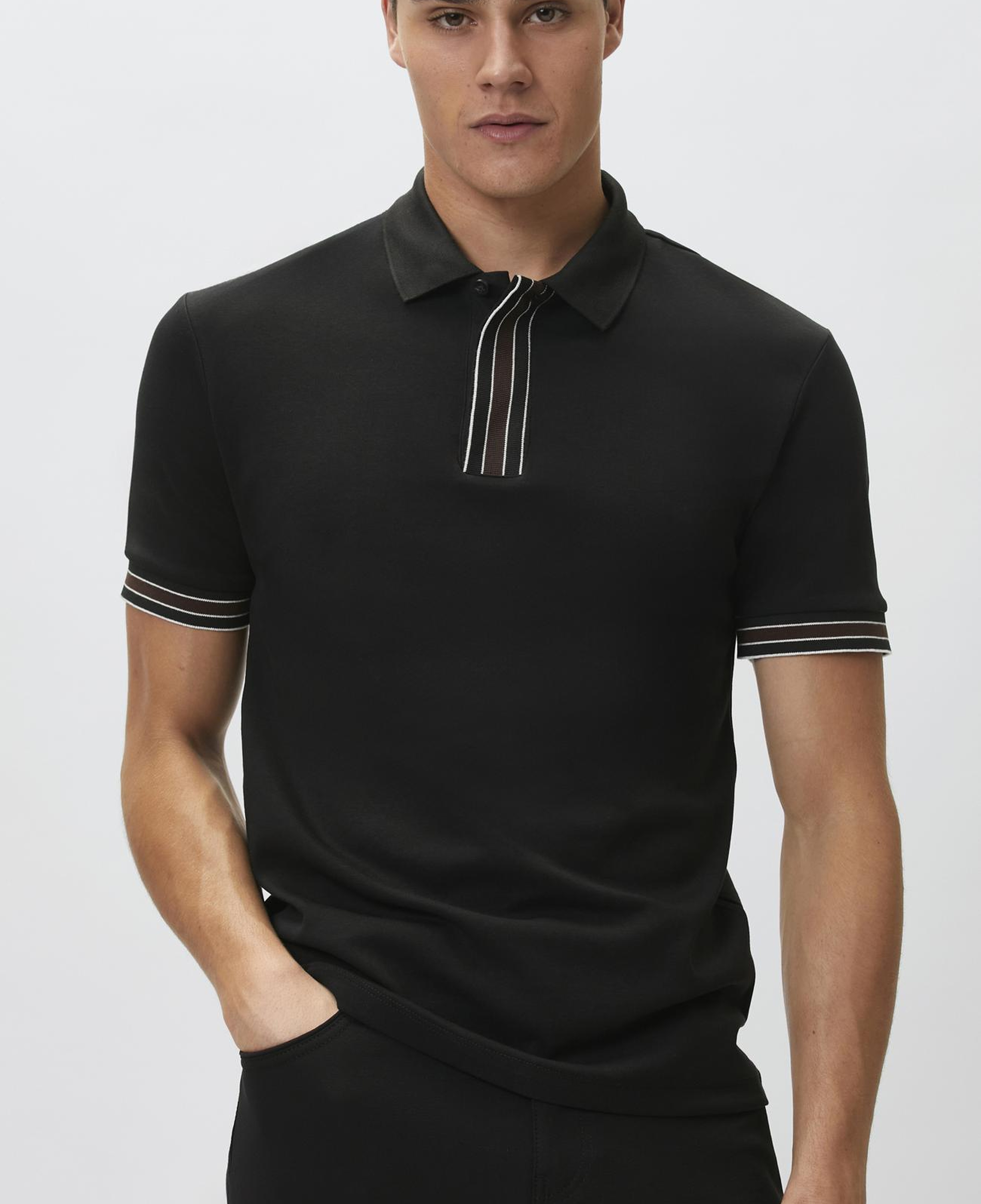 Network Erkek Siyah Gizli Patlı Polo Yaka Garnili T-shirt