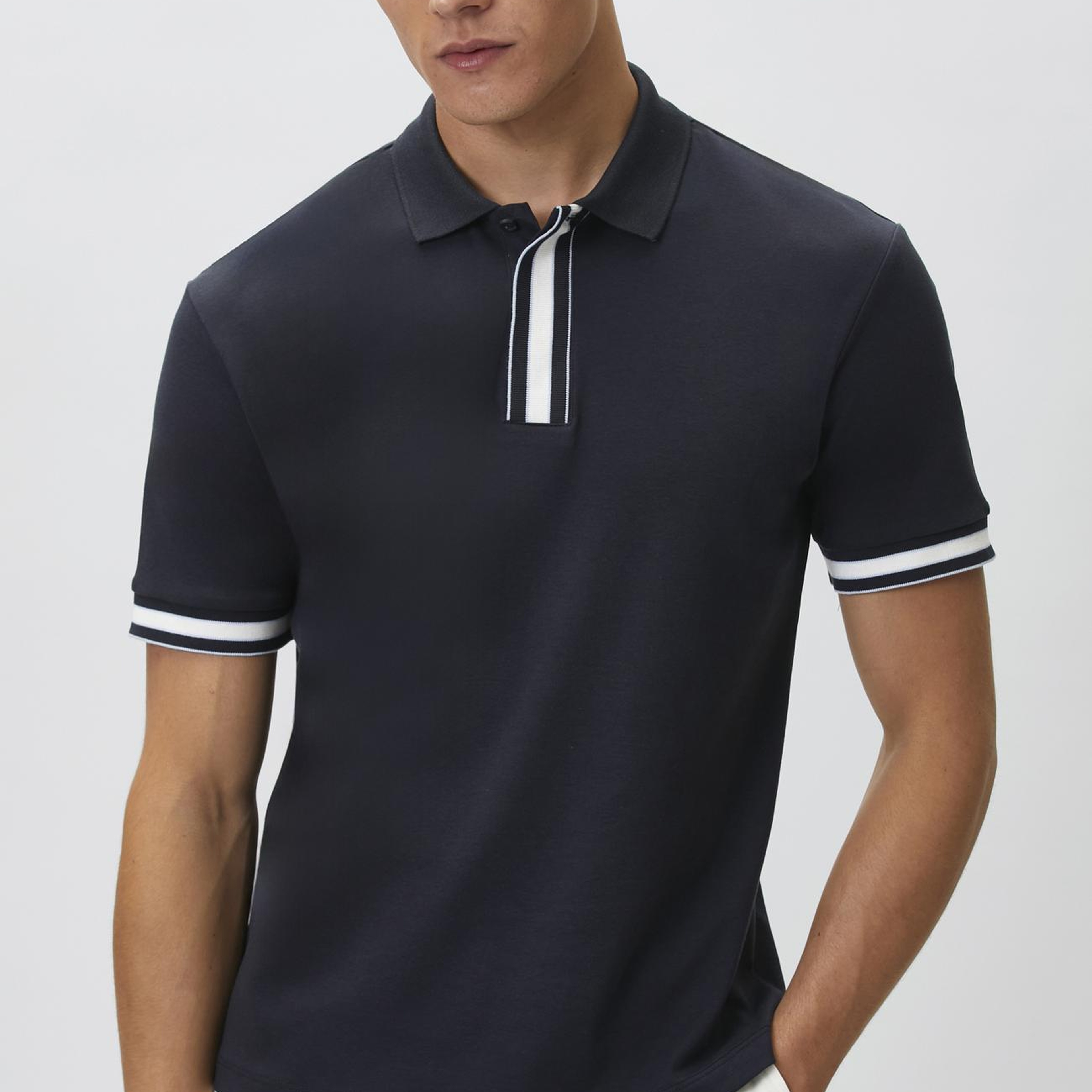Network Erkek Lacivert Gizli Patlı Polo Yaka Garnili T-shirt