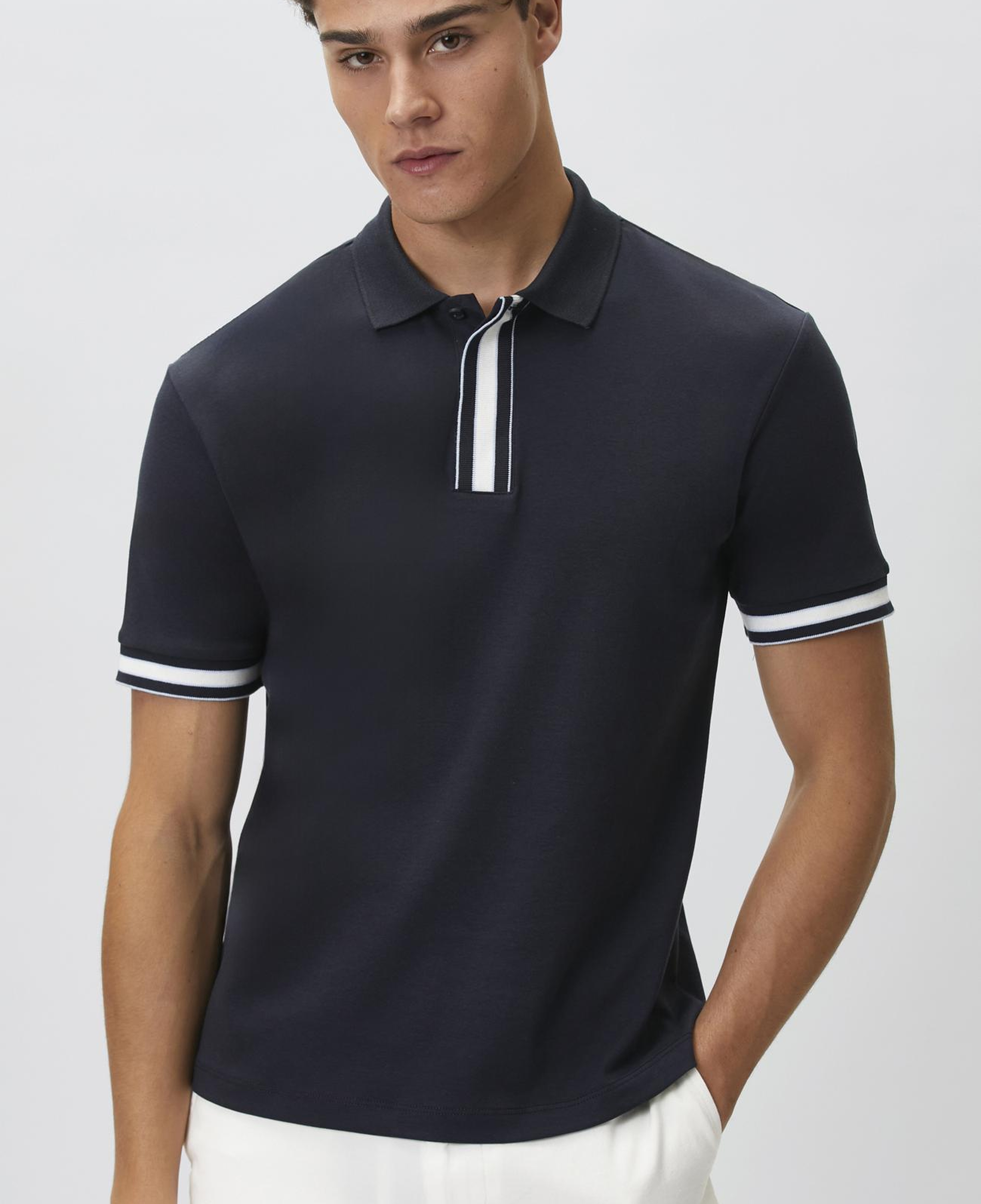 Network Erkek Lacivert Gizli Patlı Polo Yaka Garnili T-shirt