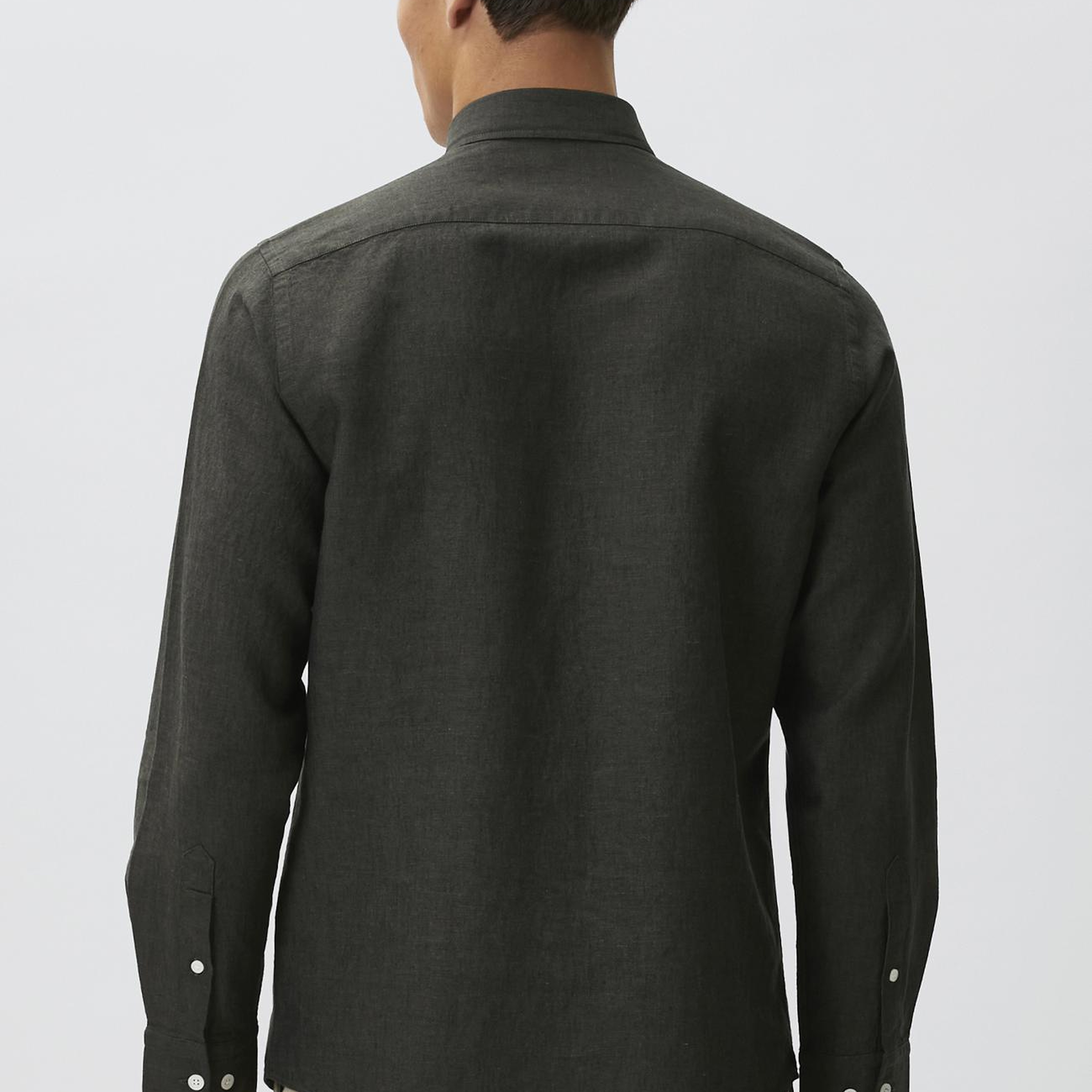 Network Erkek Slim Fit Haki Keten Gömlek