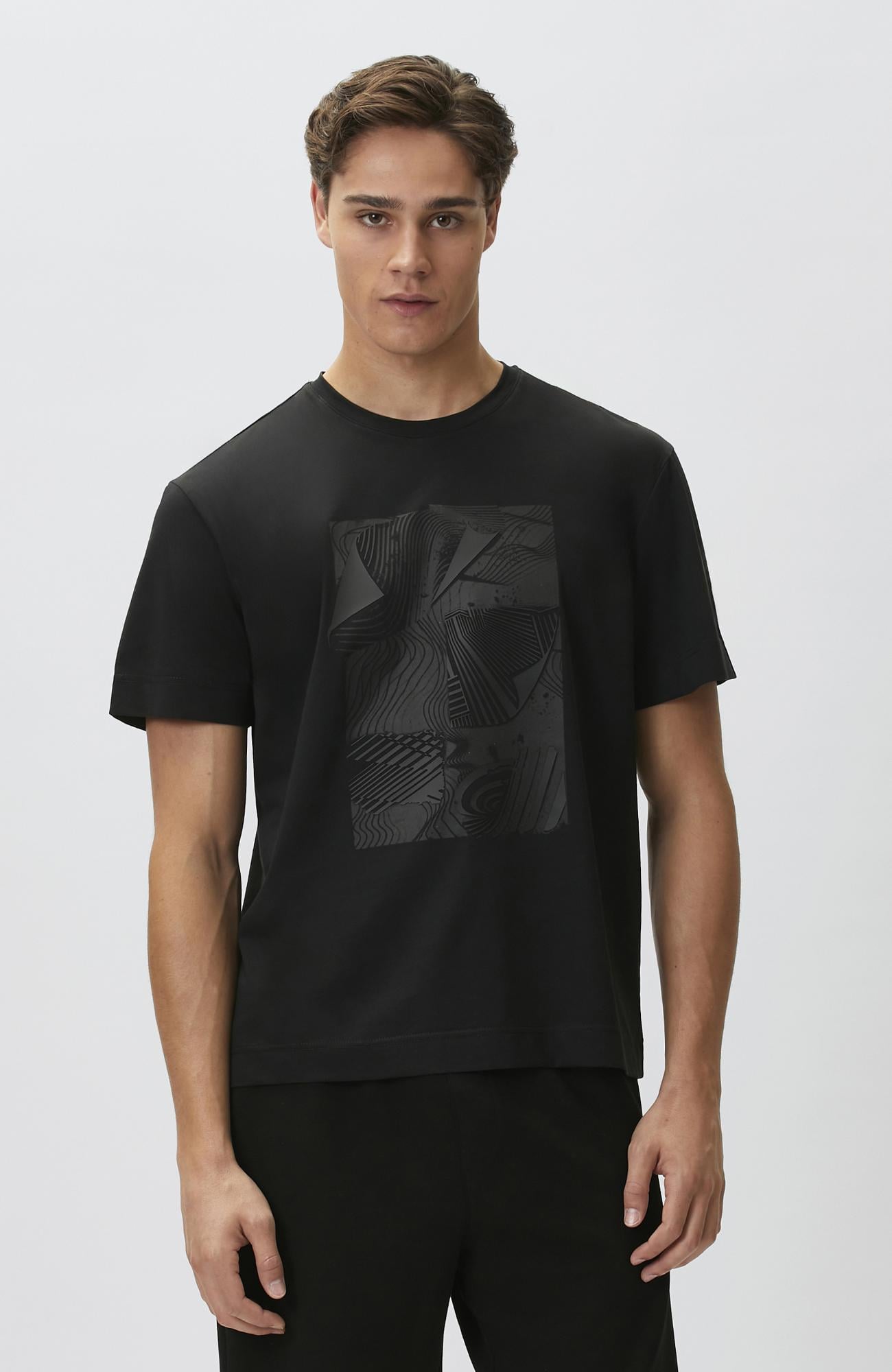 Network Erkek Siyah Enjeksiyon Baskılı T-shirt