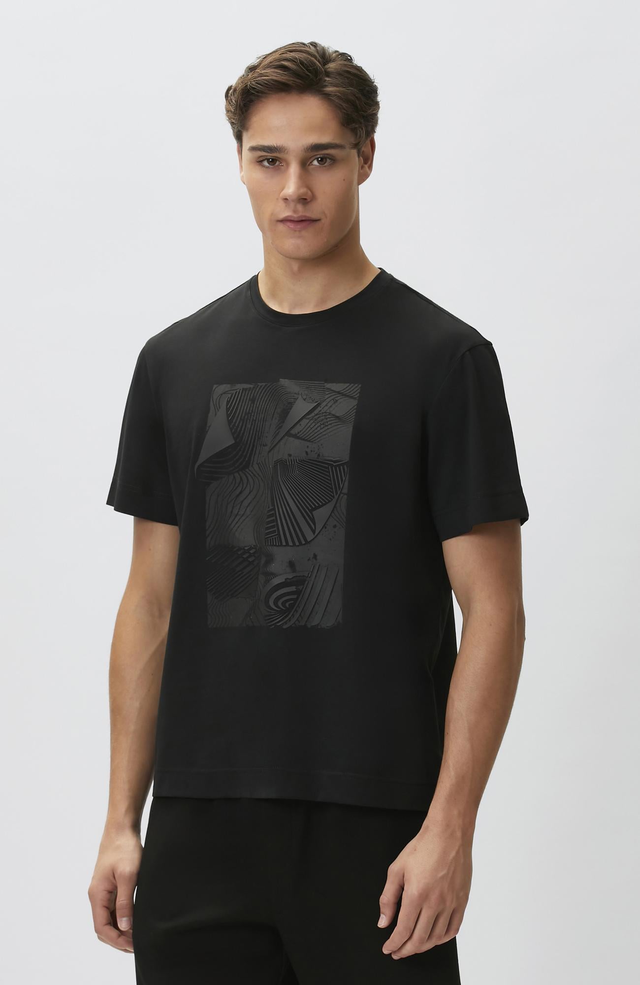 Network Erkek Siyah Enjeksiyon Baskılı T-shirt