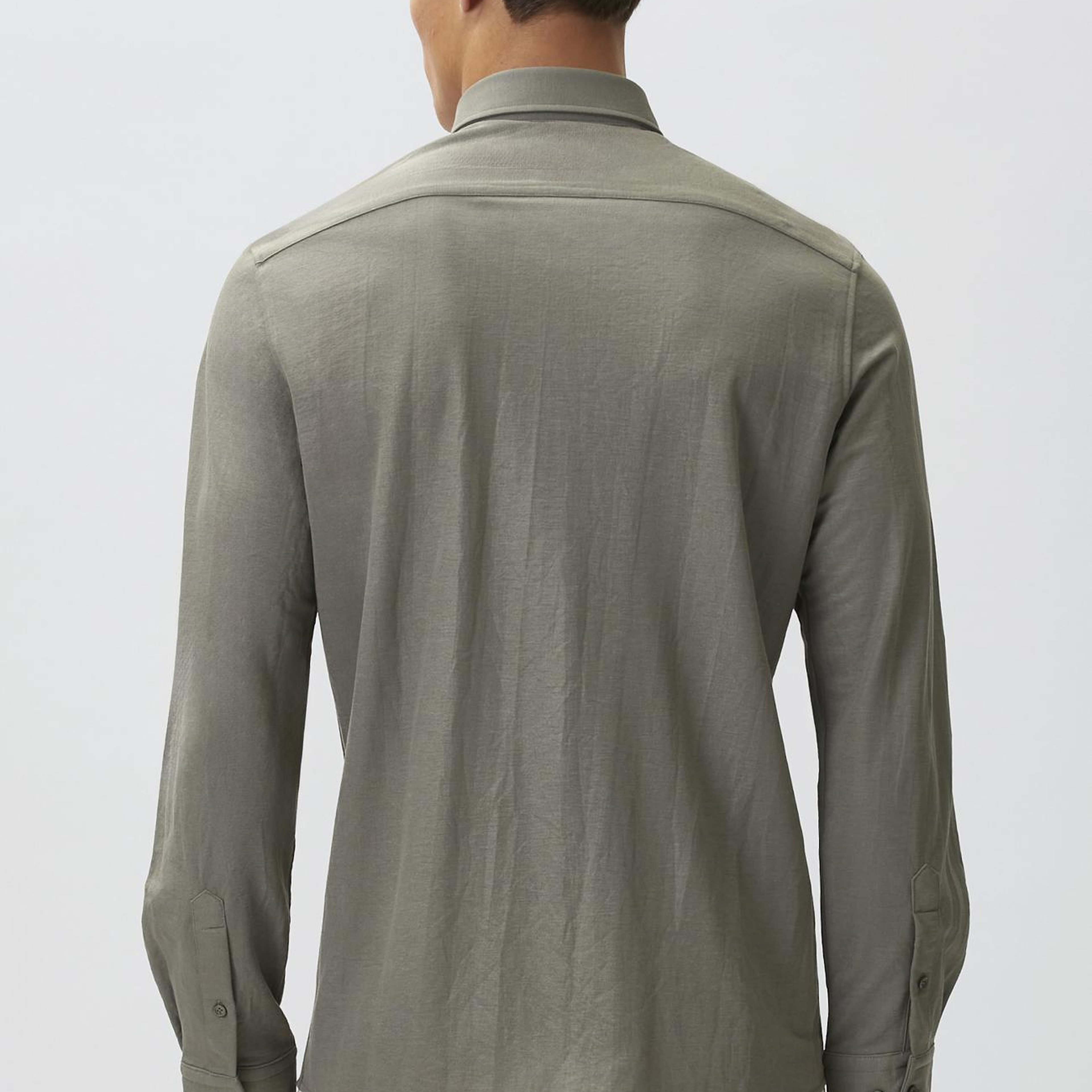 Network Erkek Slim Fit Haki Uzun Kol Örme Gömlek