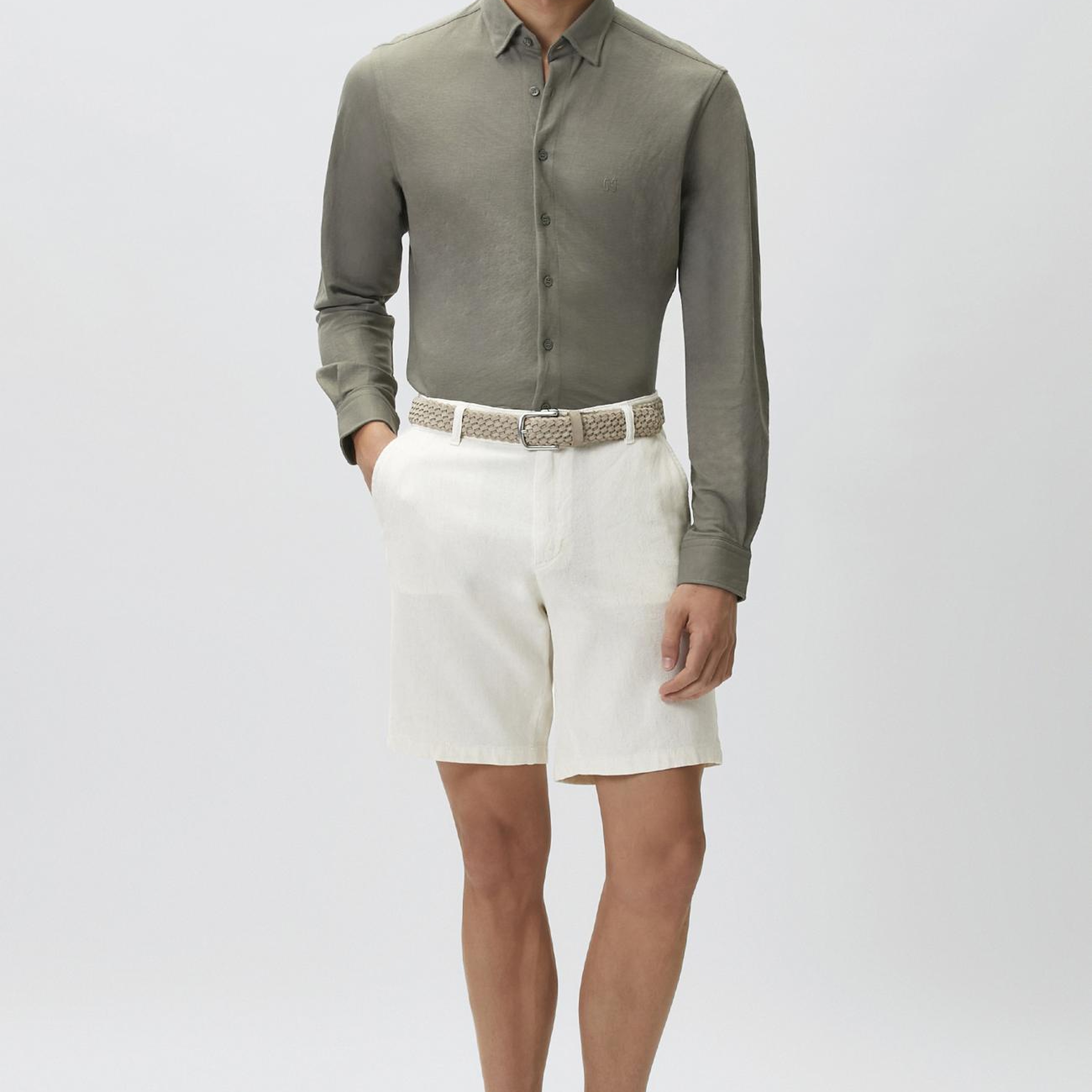 Network Erkek Slim Fit Haki Uzun Kol Örme Gömlek