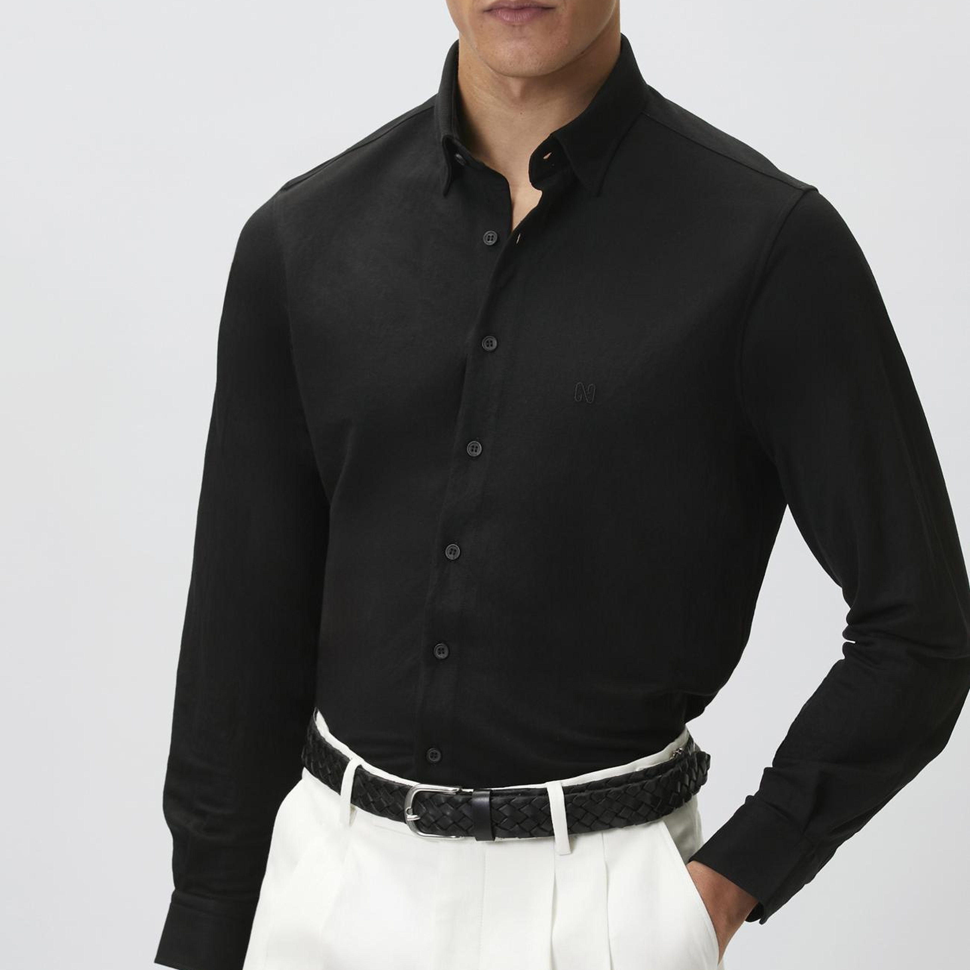 Network Erkek Slim Fit Siyah Uzun Kol Örme Gömlek