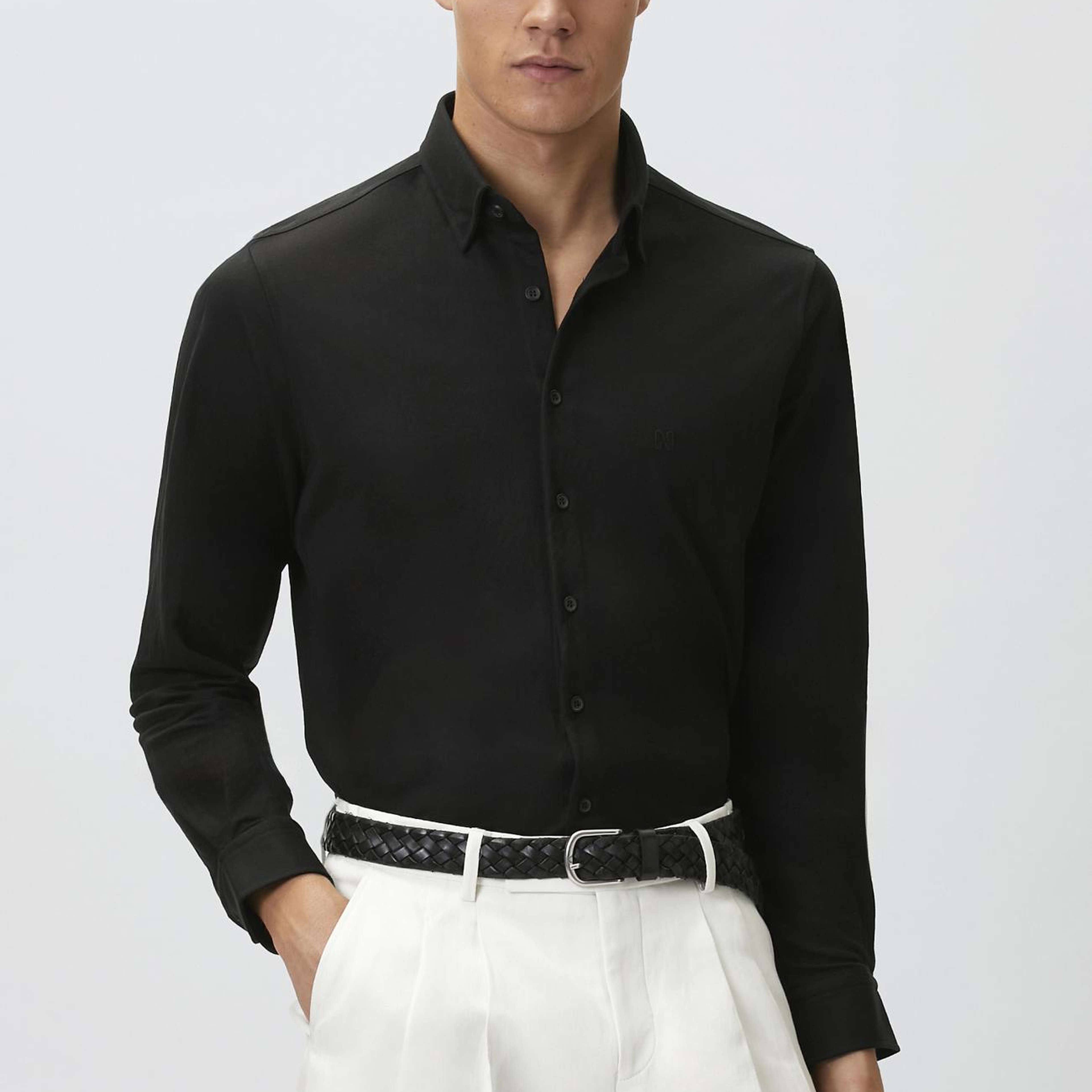 Network Erkek Slim Fit Siyah Uzun Kol Örme Gömlek
