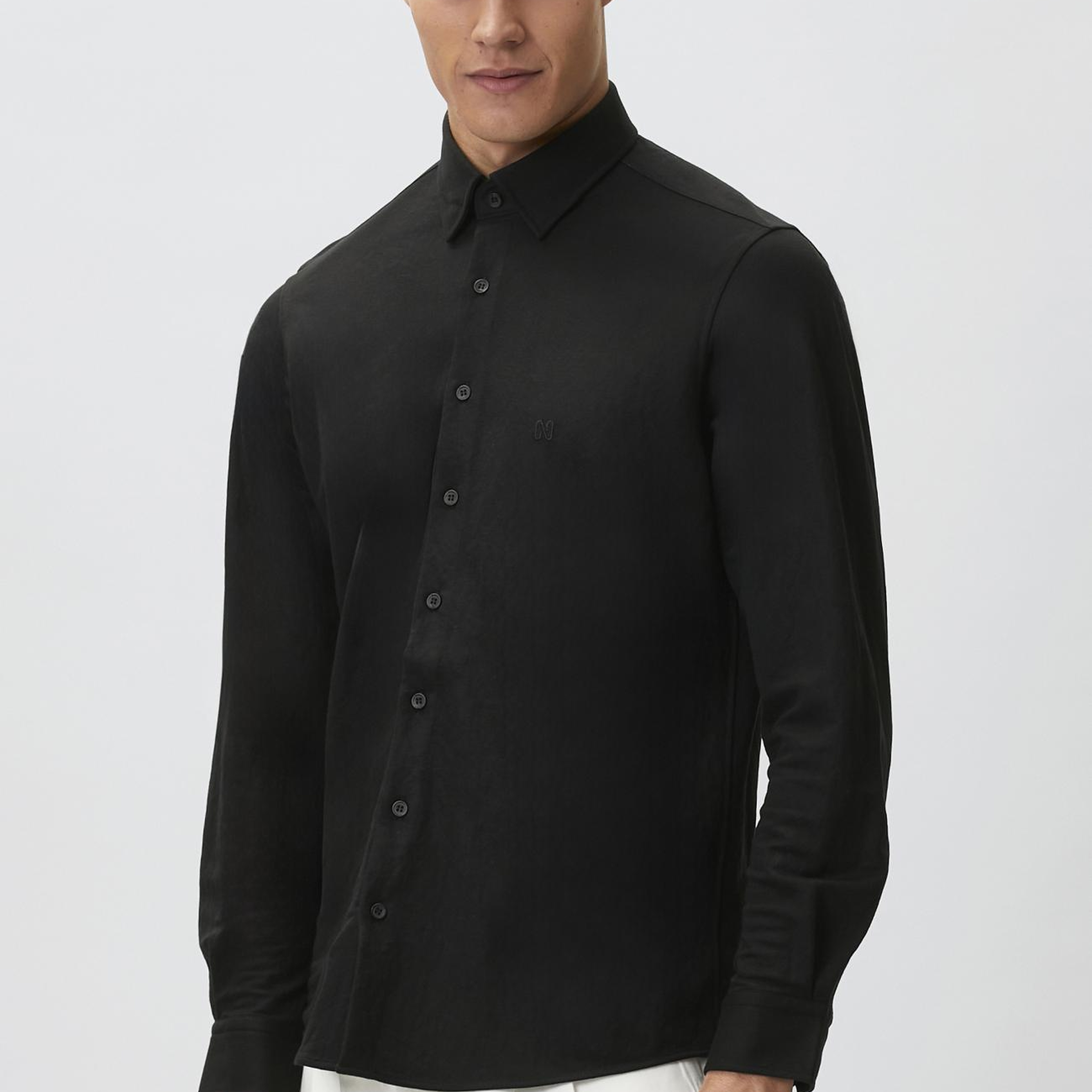 Network Erkek Slim Fit Siyah Uzun Kol Örme Gömlek