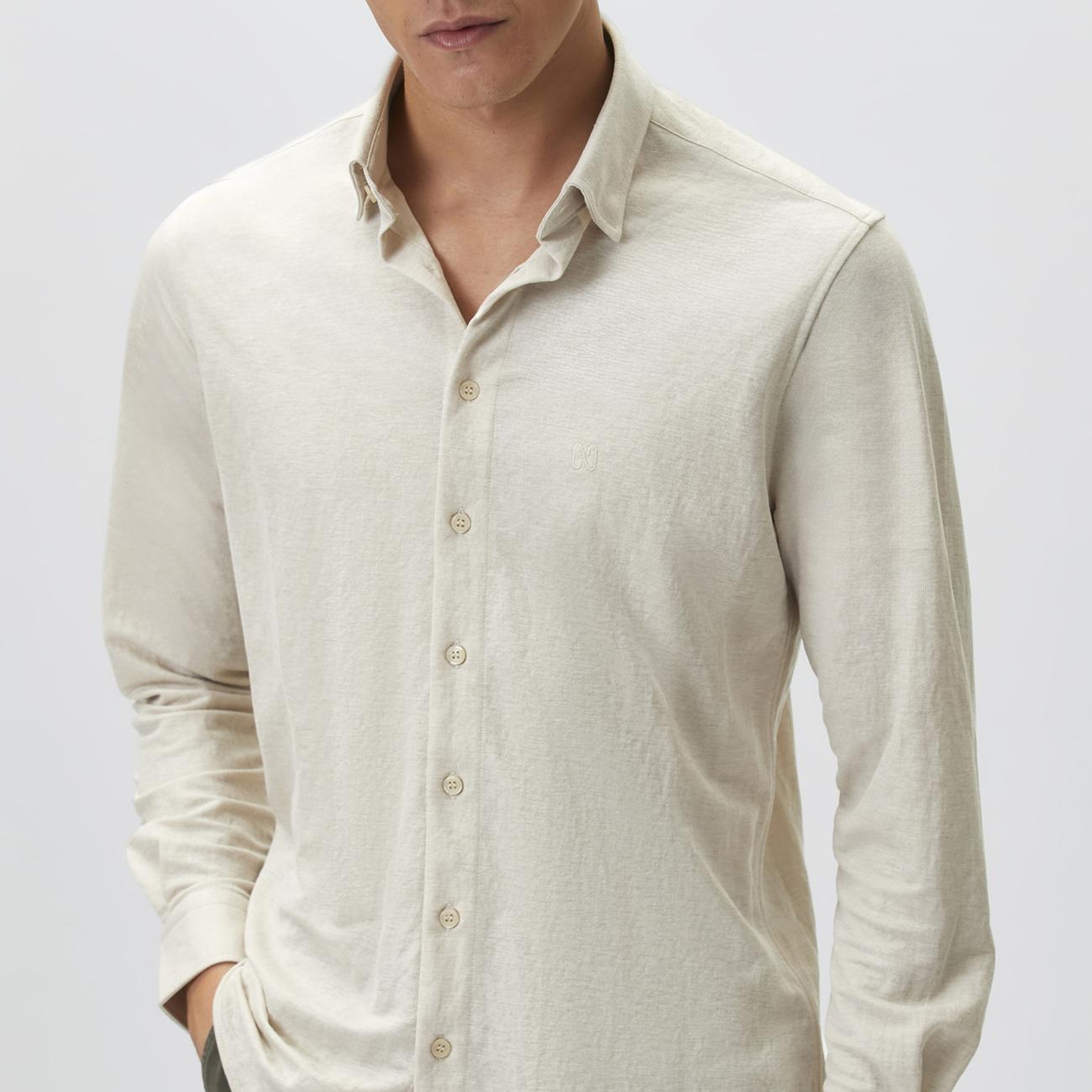 Network Erkek Slim Fit Bej Uzun Kol Örme Gömlek