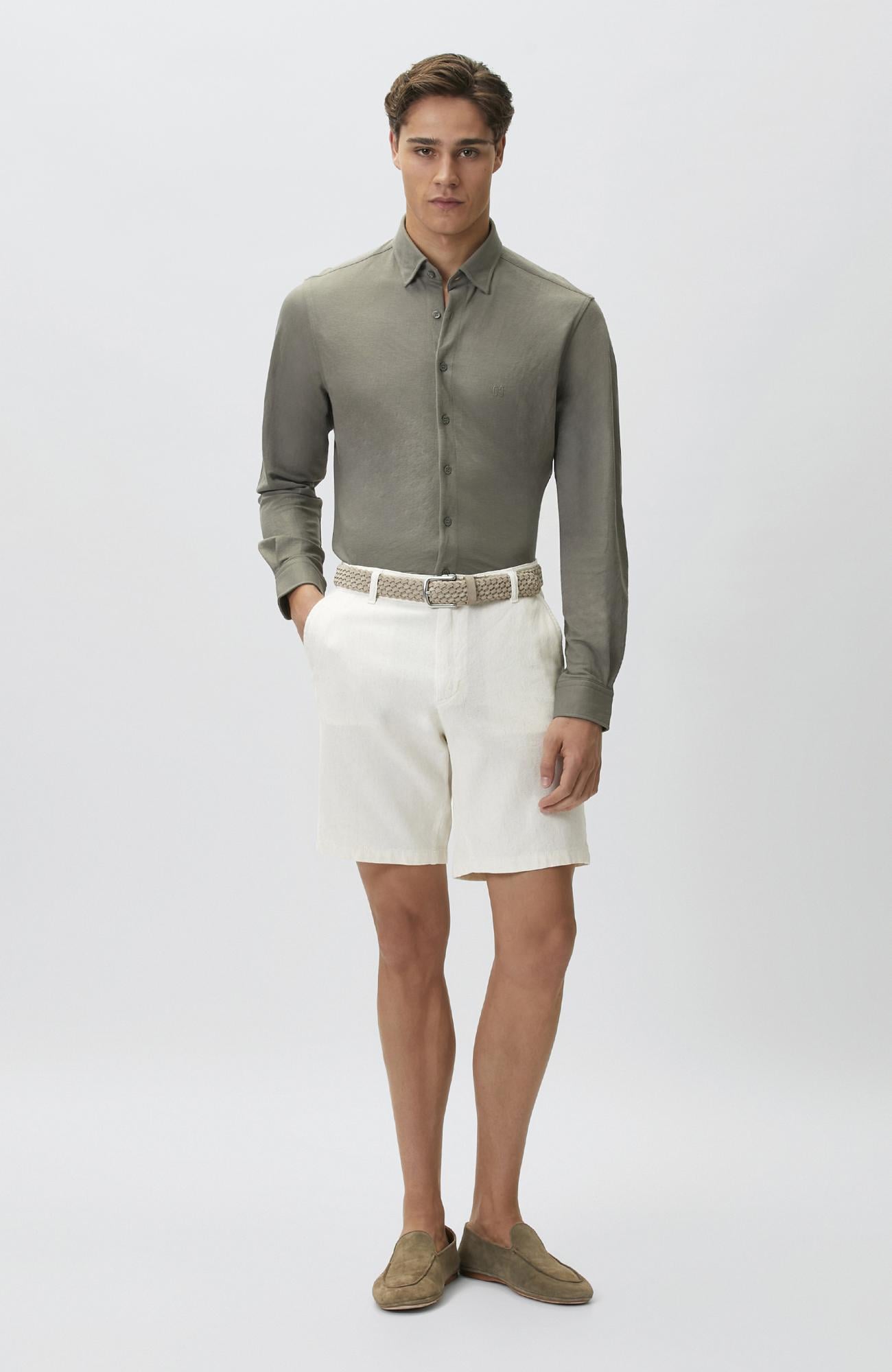 Network Erkek Slim Fit Haki Uzun Kol Örme Gömlek