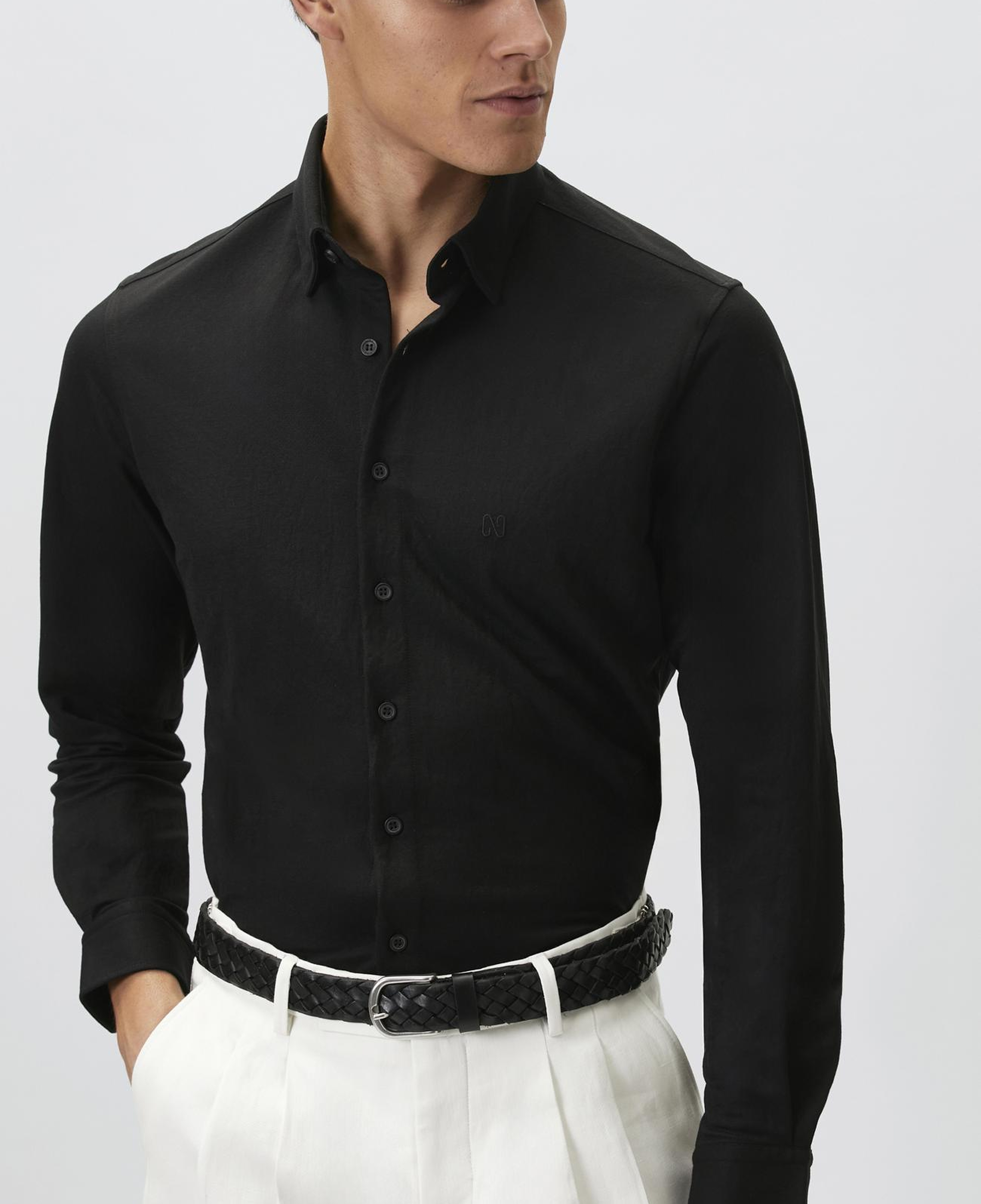 Network Erkek Slim Fit Siyah Uzun Kol Örme Gömlek