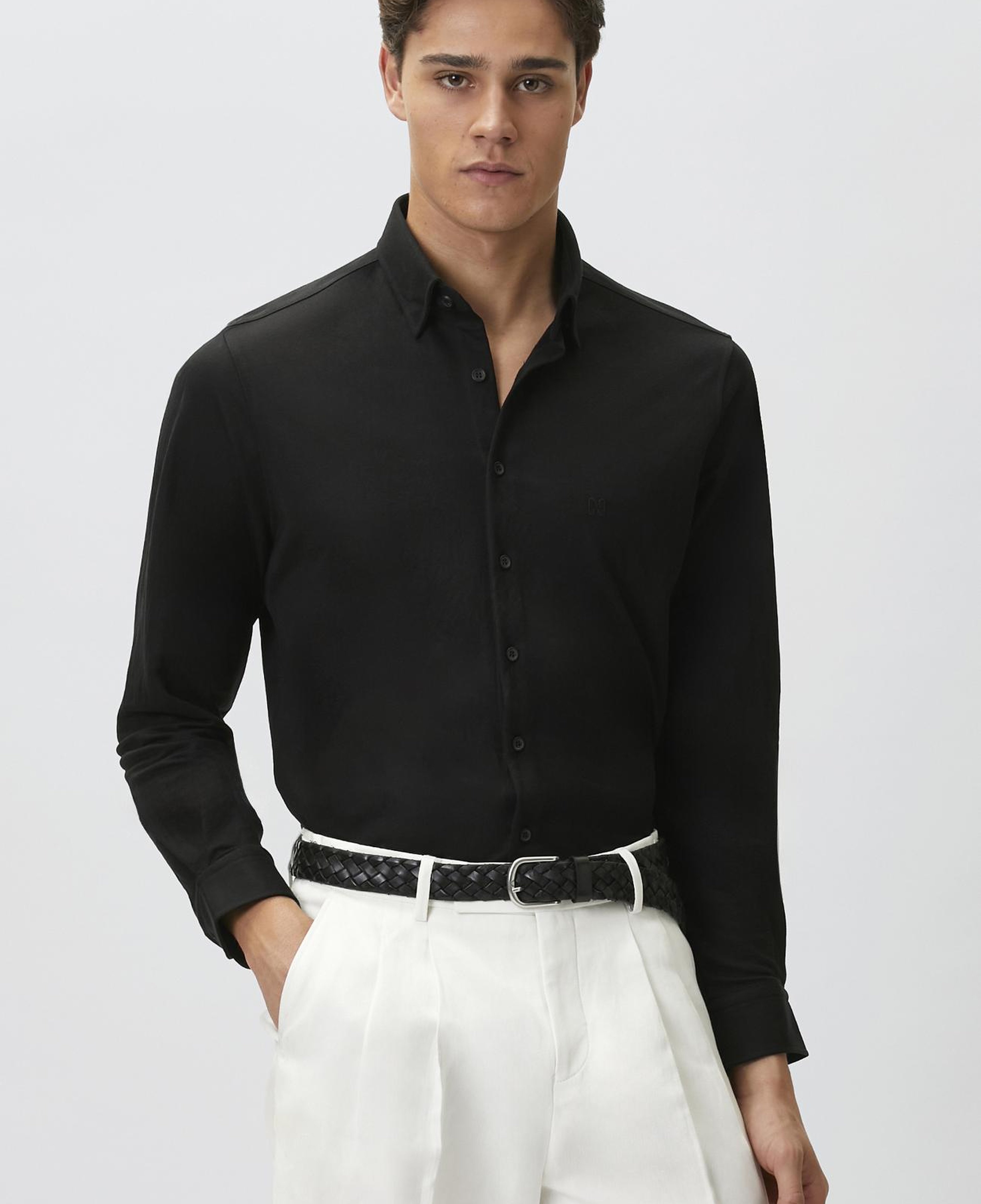 Network Erkek Slim Fit Siyah Uzun Kol Örme Gömlek