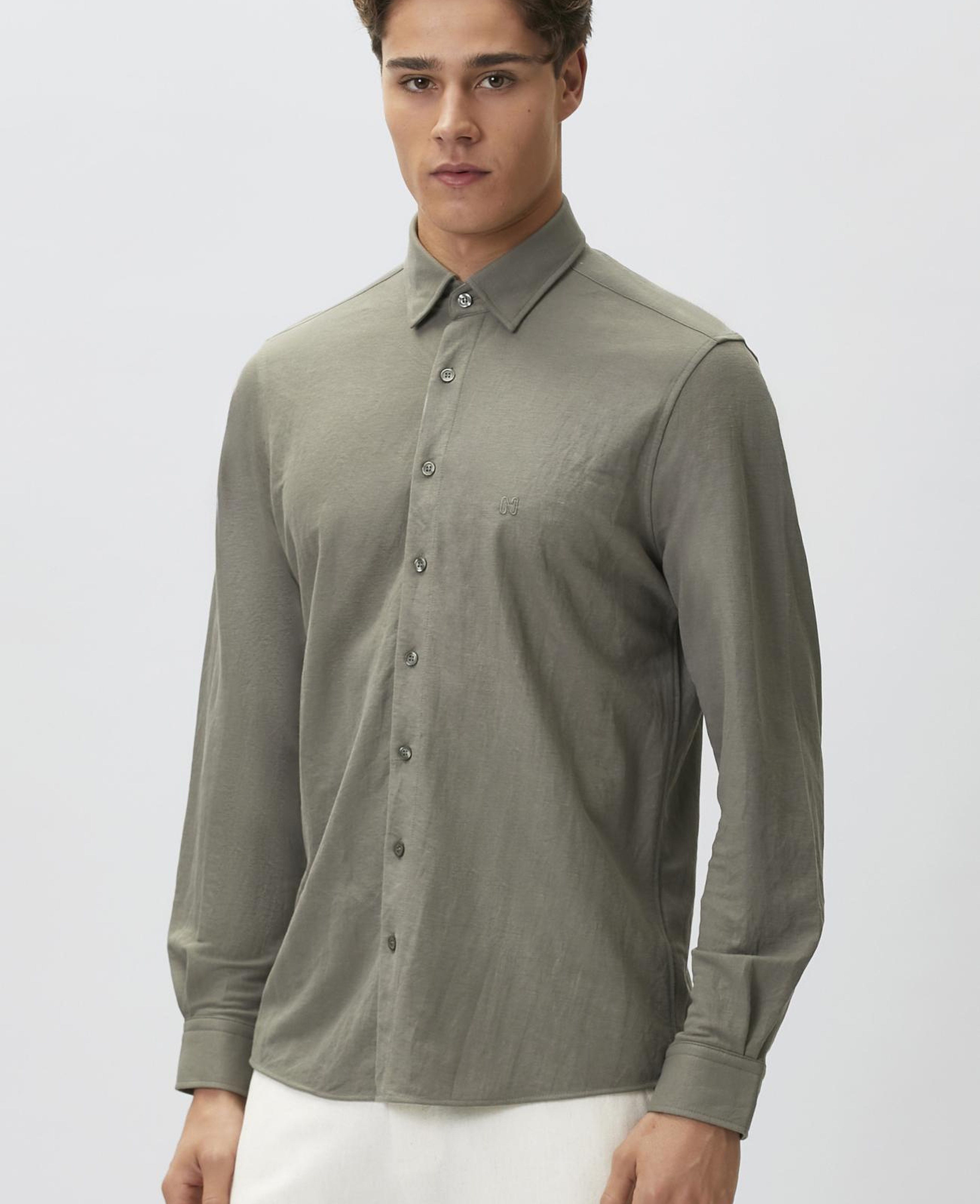 Network Erkek Slim Fit Haki Uzun Kol Örme Gömlek