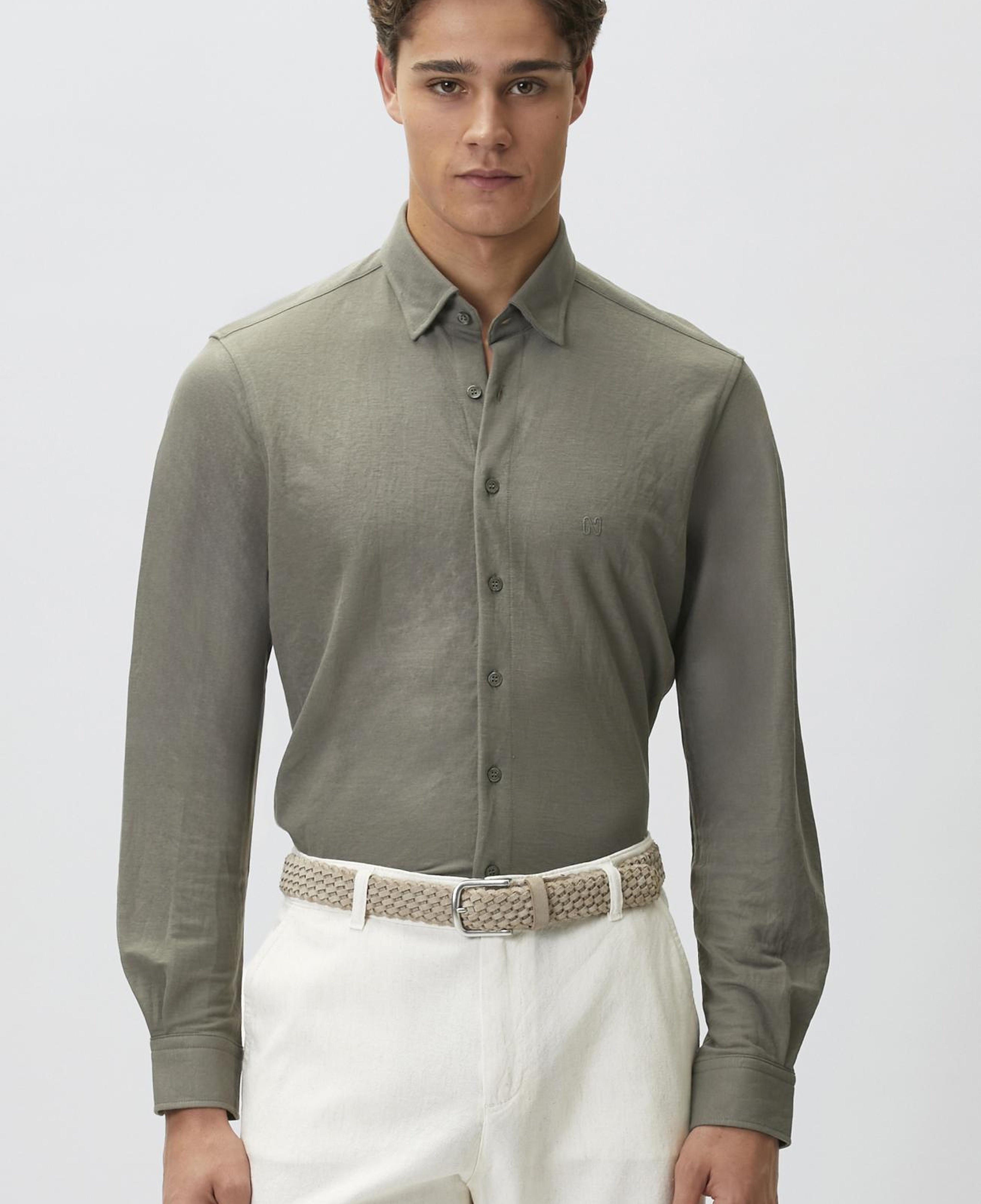 Network Erkek Slim Fit Haki Uzun Kol Örme Gömlek