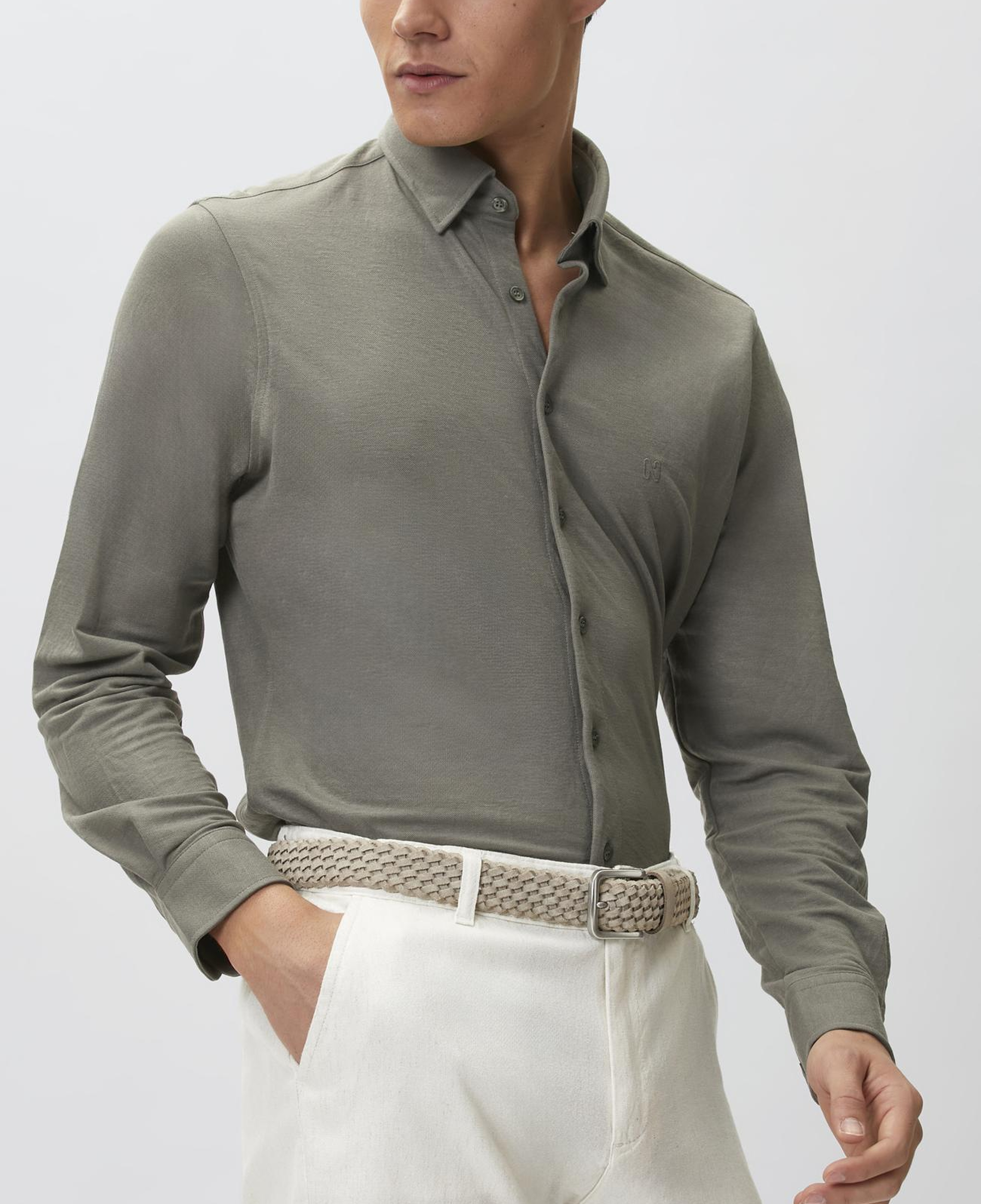 Network Erkek Slim Fit Haki Uzun Kol Örme Gömlek