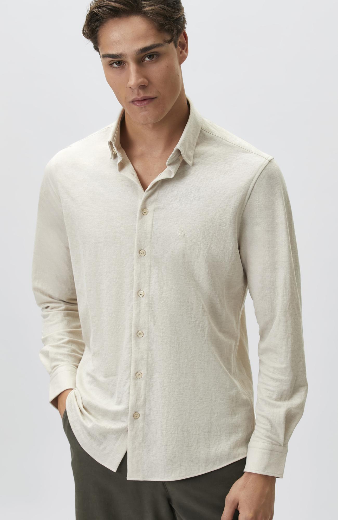 Network Erkek Slim Fit Bej Uzun Kol Örme Gömlek