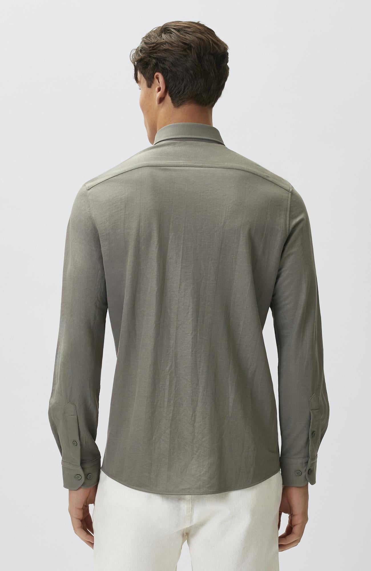 Network Erkek Slim Fit Haki Uzun Kol Örme Gömlek