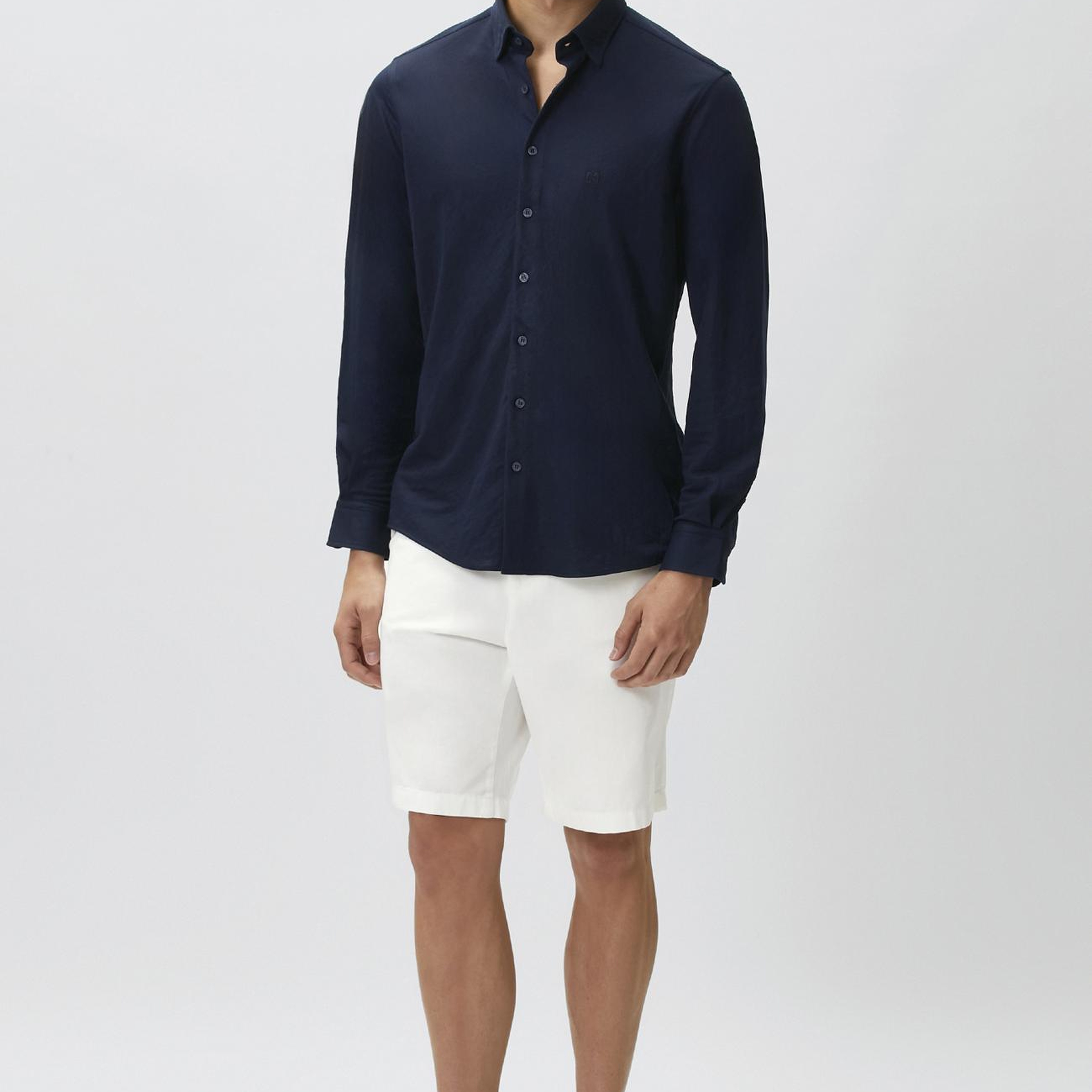 Network Erkek Slim Fit Lacivert Uzun Kol Örme Gömlek