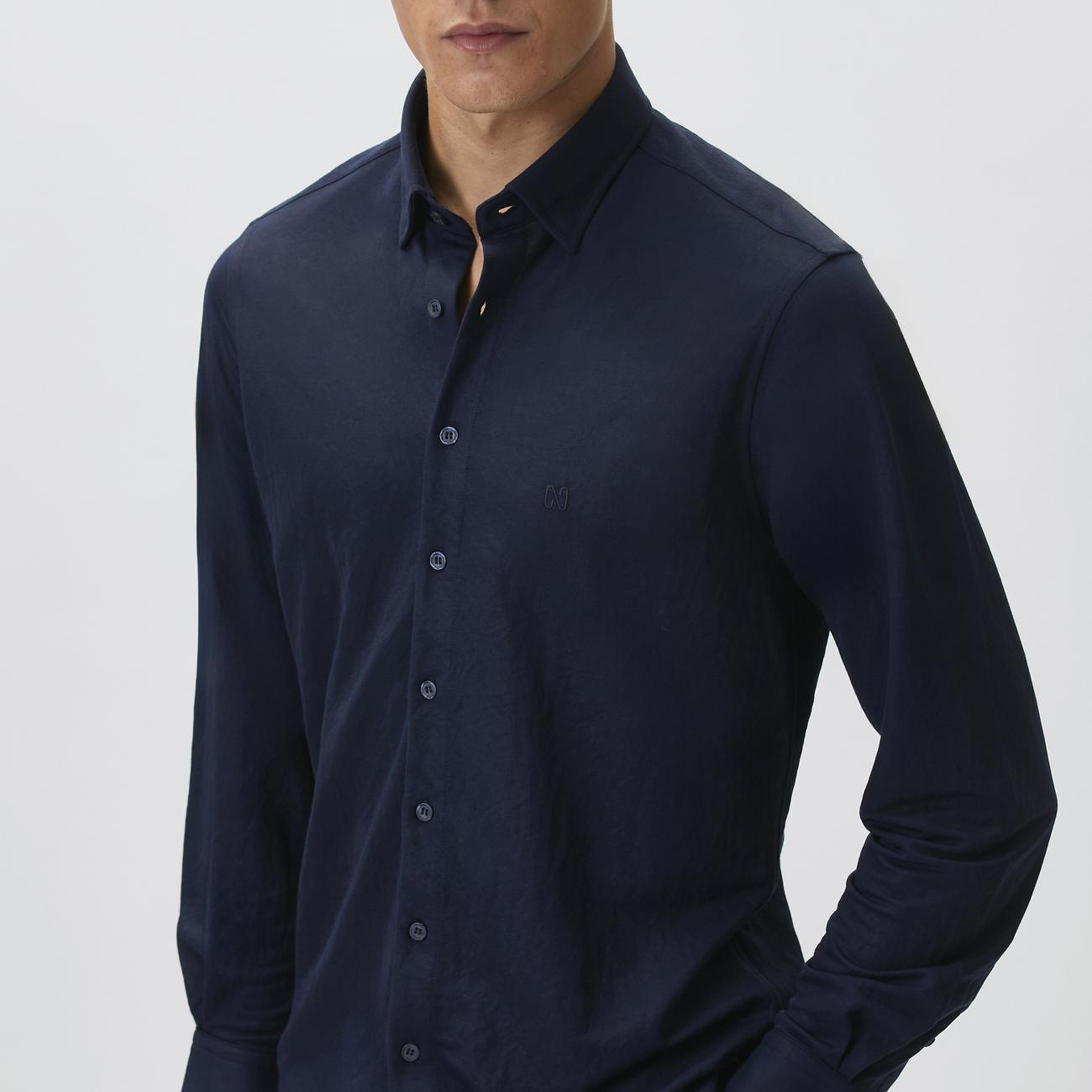 Network Erkek Slim Fit Lacivert Uzun Kol Örme Gömlek