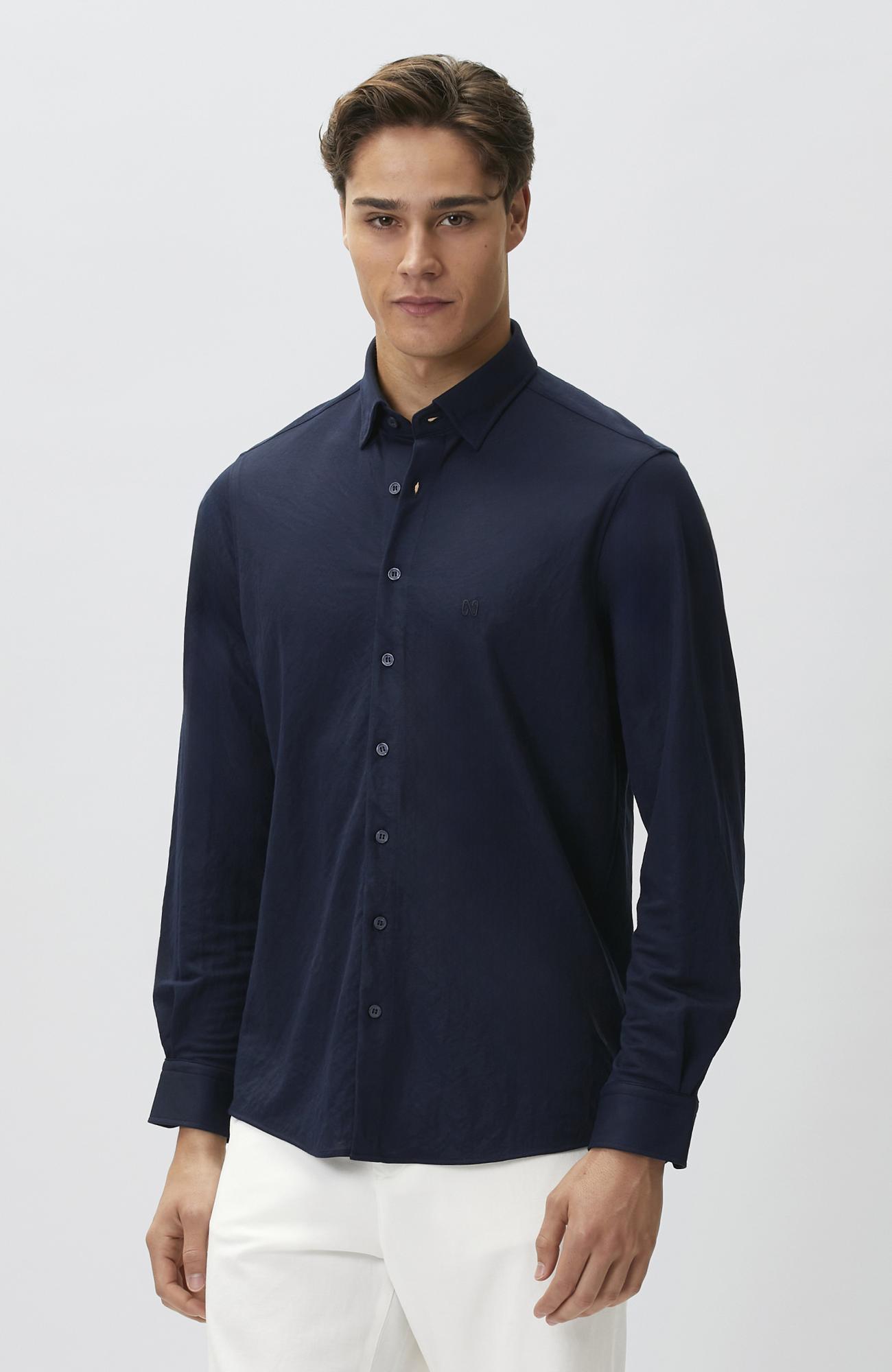 Network Erkek Slim Fit Lacivert Uzun Kol Örme Gömlek