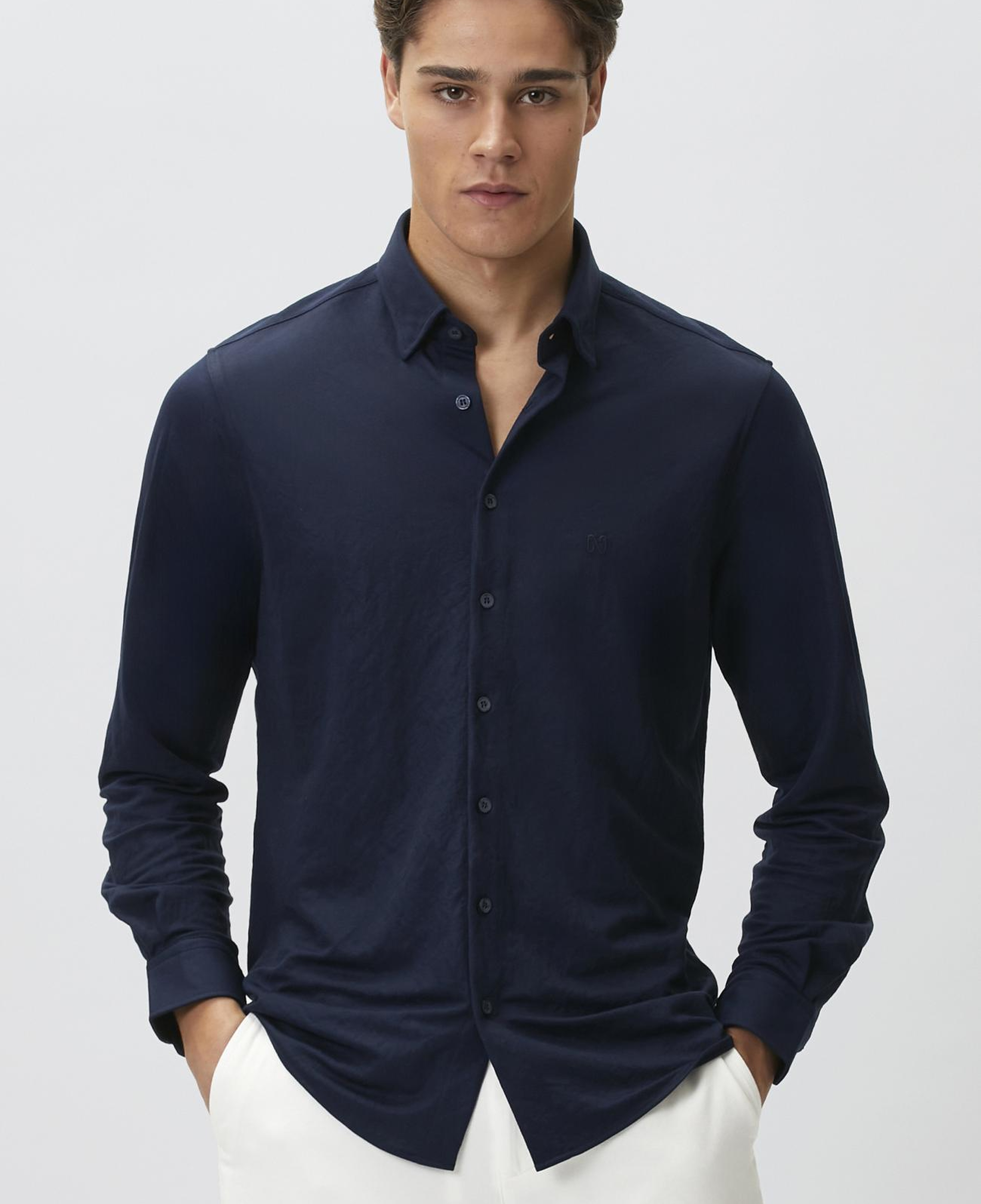 Network Erkek Slim Fit Lacivert Uzun Kol Örme Gömlek