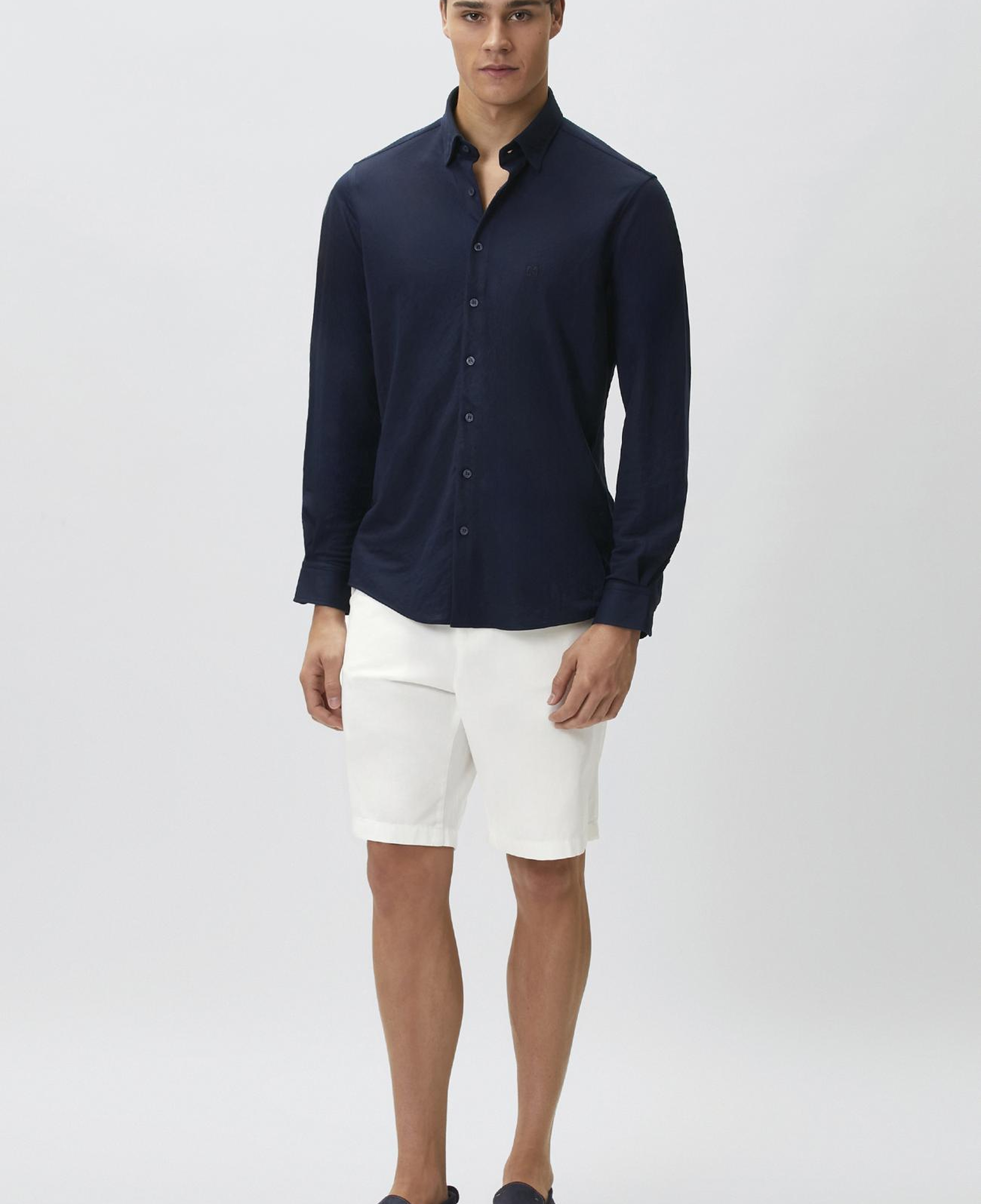 Network Erkek Slim Fit Lacivert Uzun Kol Örme Gömlek