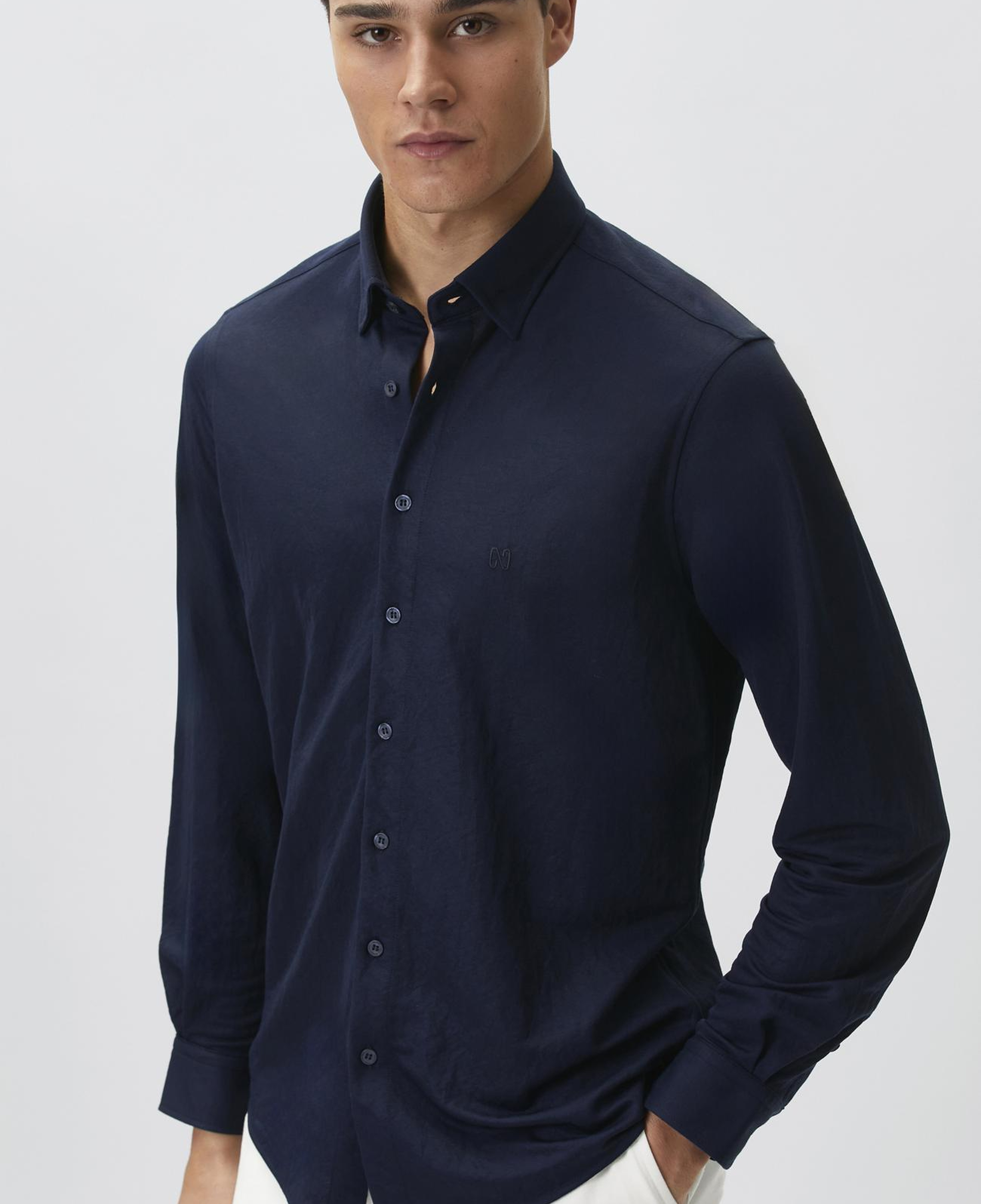 Network Erkek Slim Fit Lacivert Uzun Kol Örme Gömlek