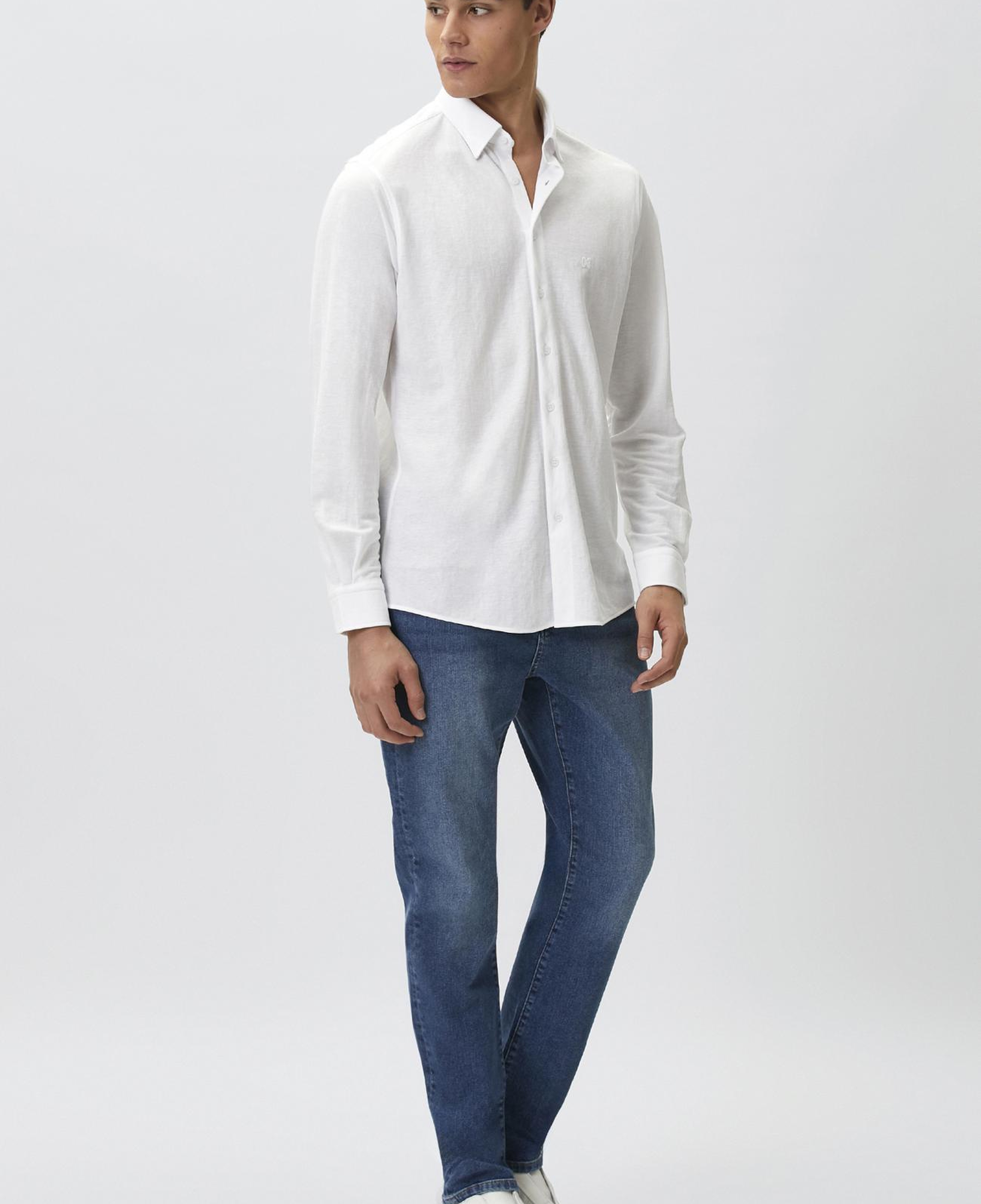 Network Erkek Slim Fit Beyaz Uzun Kol Örme Gömlek