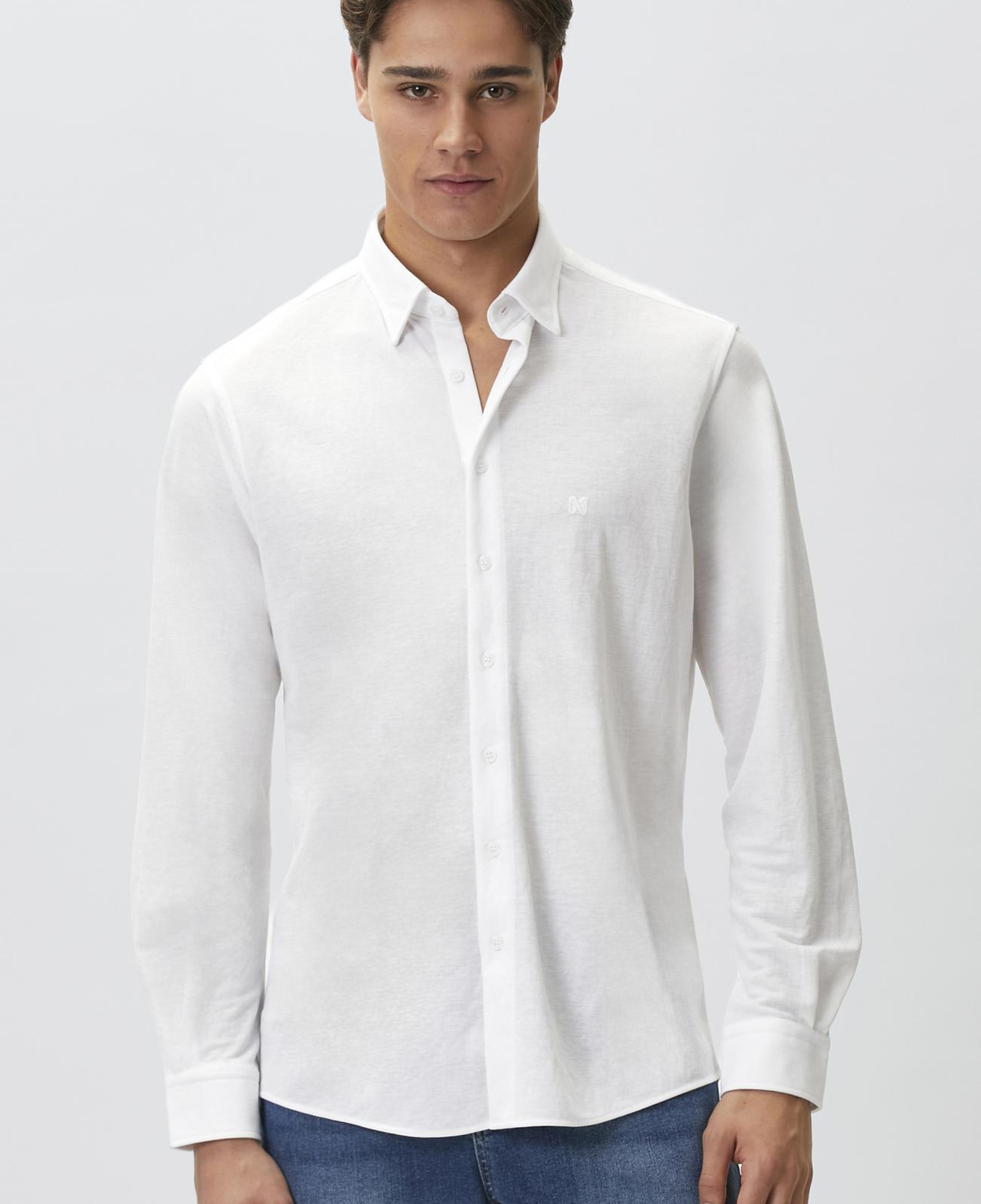 Network Erkek Slim Fit Beyaz Uzun Kol Örme Gömlek