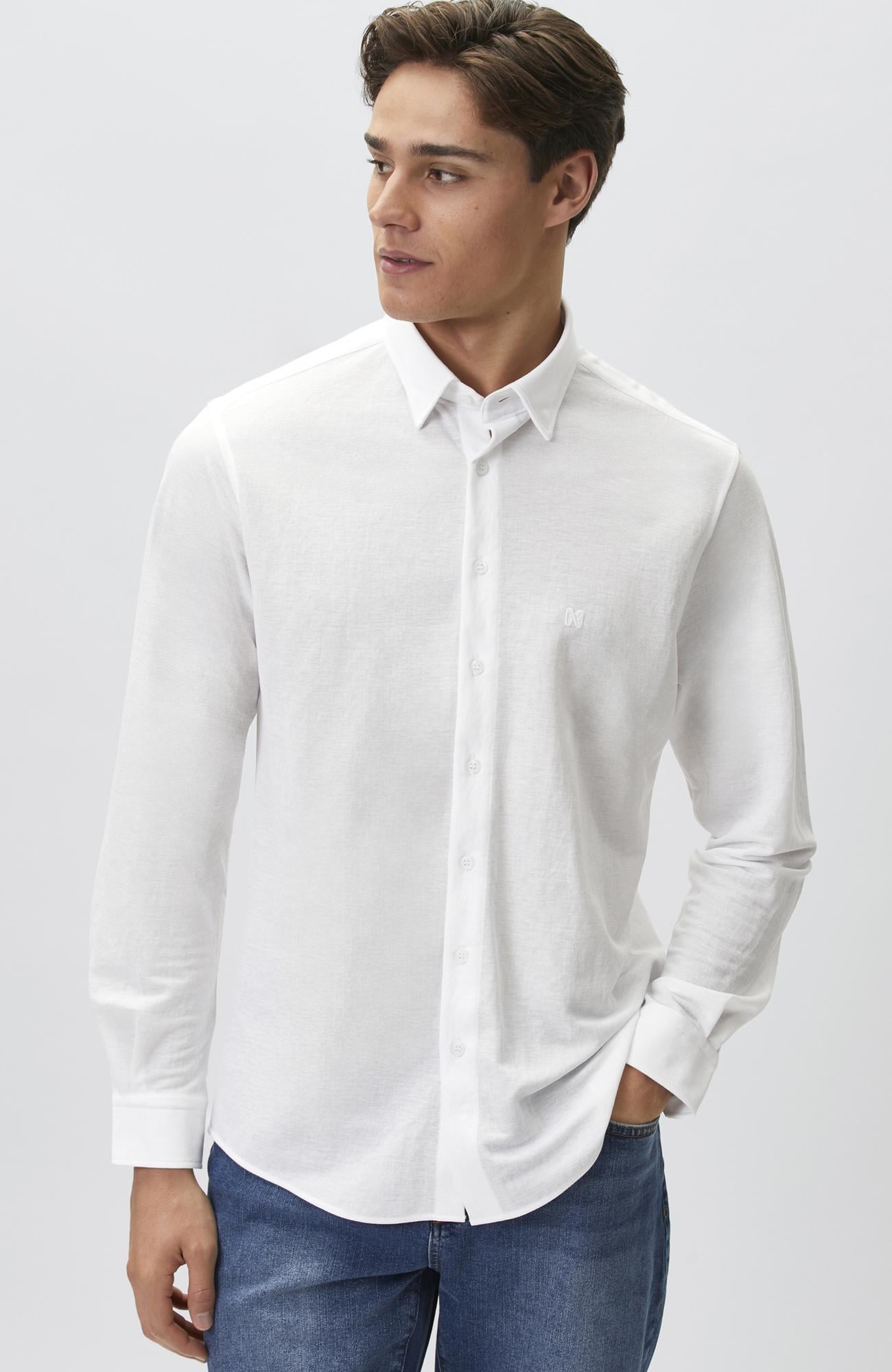 Network Erkek Slim Fit Beyaz Uzun Kol Örme Gömlek