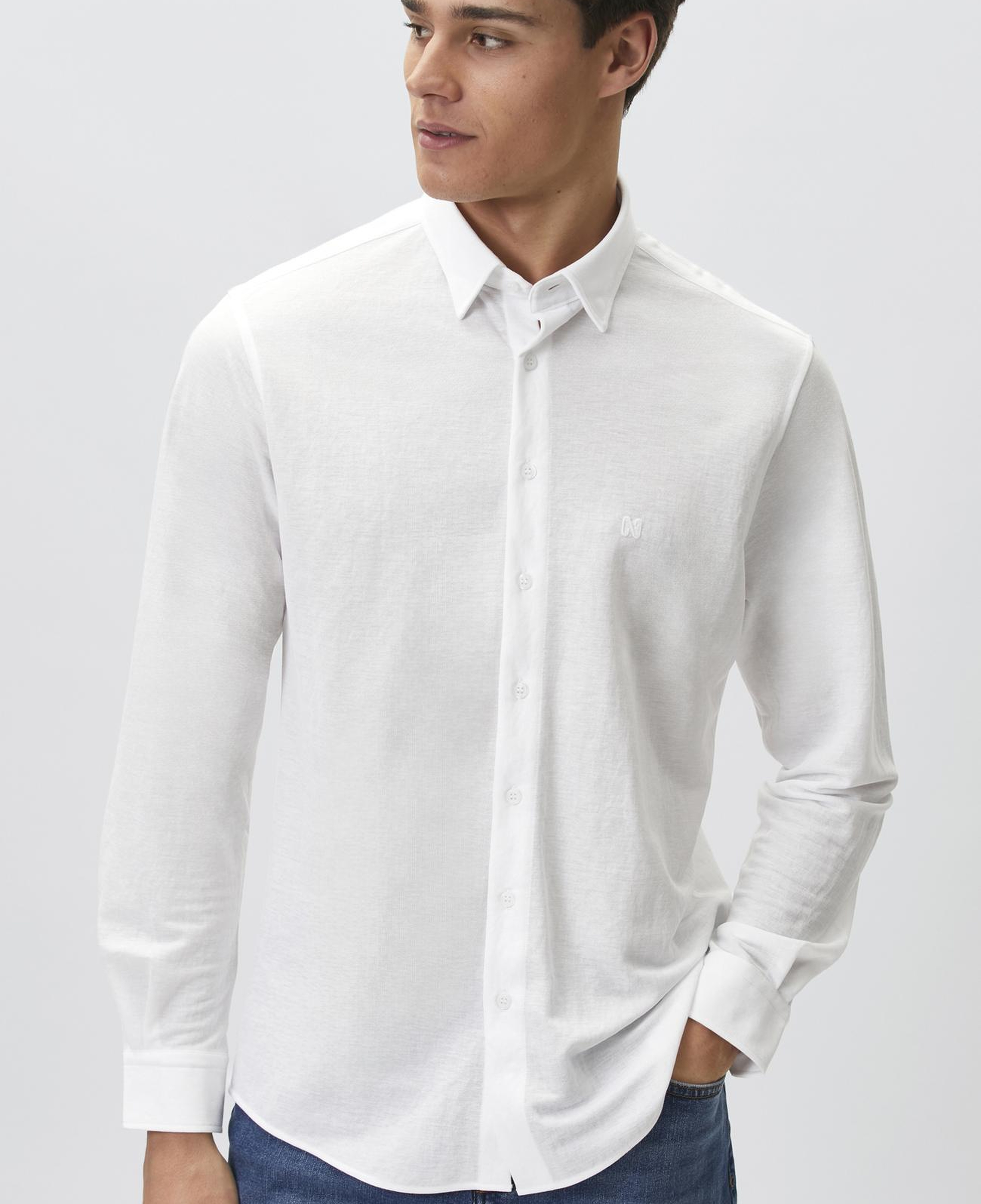 Network Erkek Slim Fit Beyaz Uzun Kol Örme Gömlek