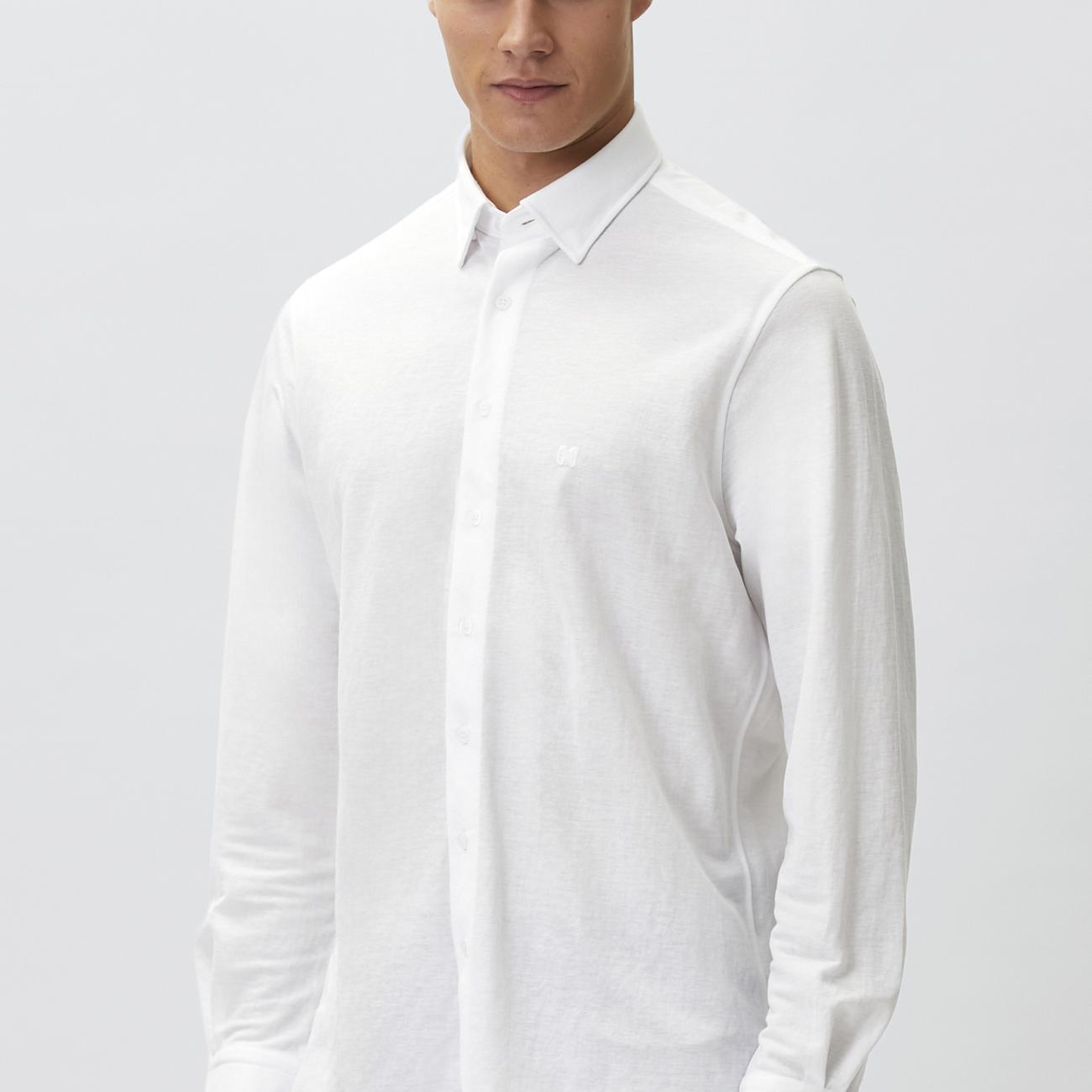 Network Erkek Slim Fit Beyaz Uzun Kol Örme Gömlek