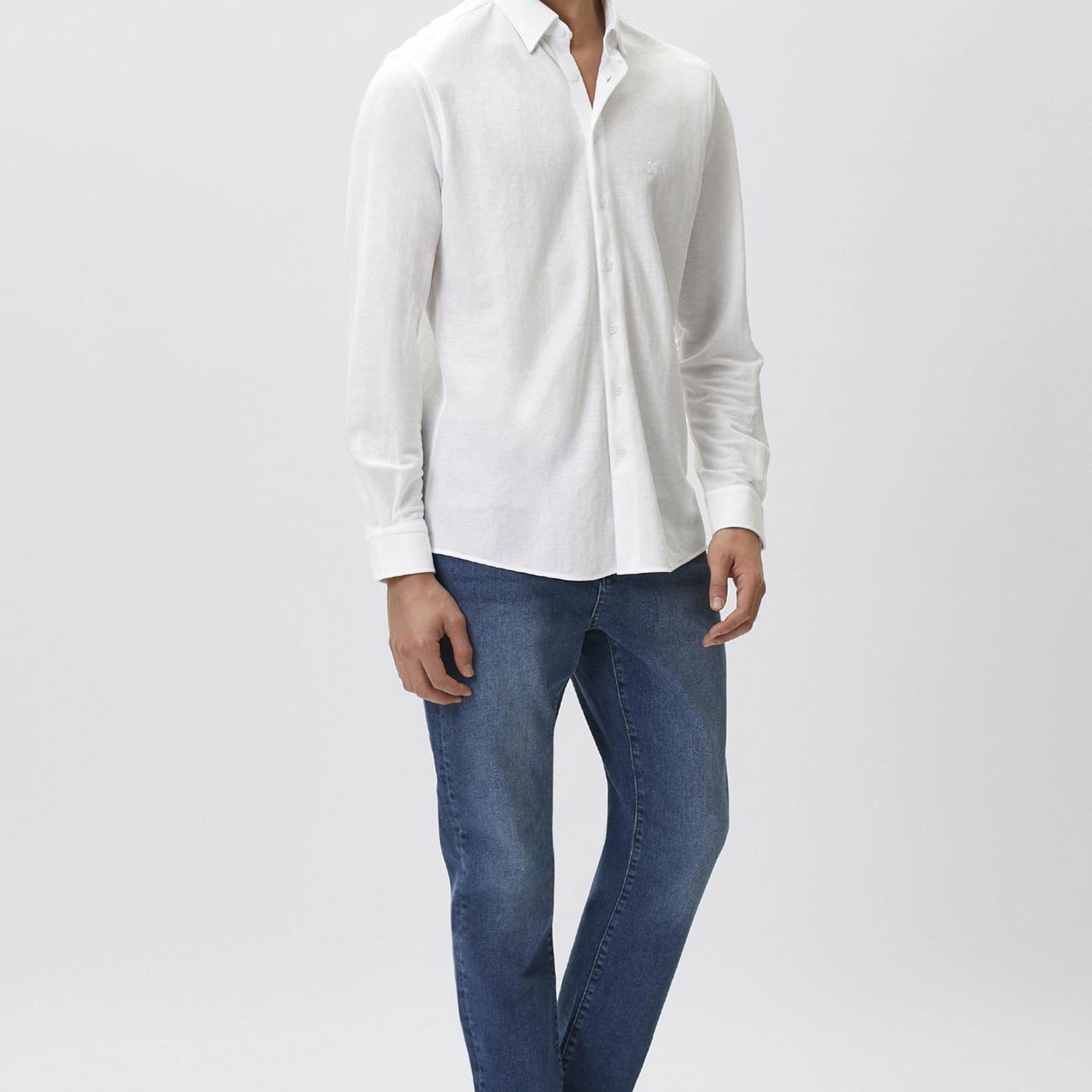 Network Erkek Slim Fit Beyaz Uzun Kol Örme Gömlek