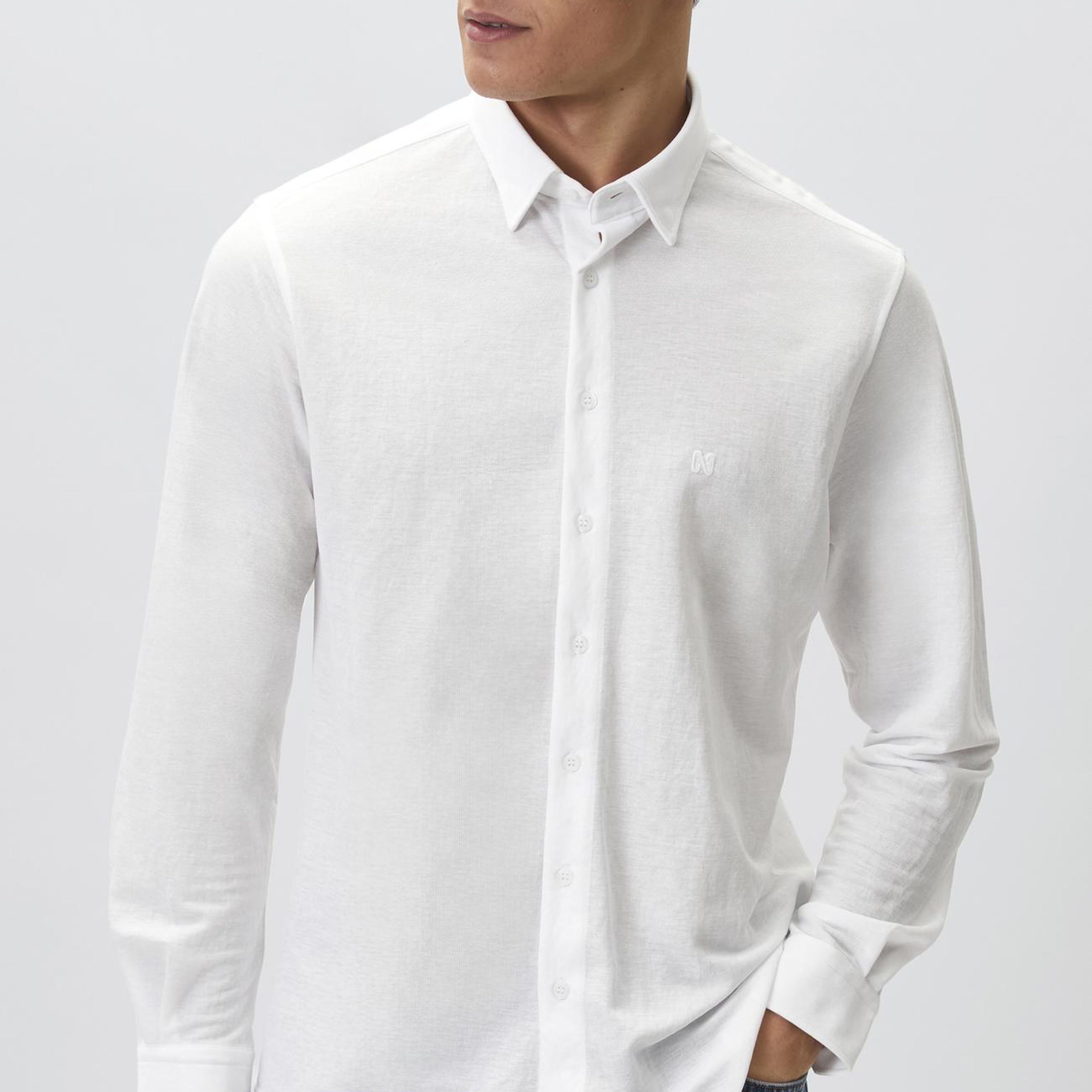 Network Erkek Slim Fit Beyaz Uzun Kol Örme Gömlek