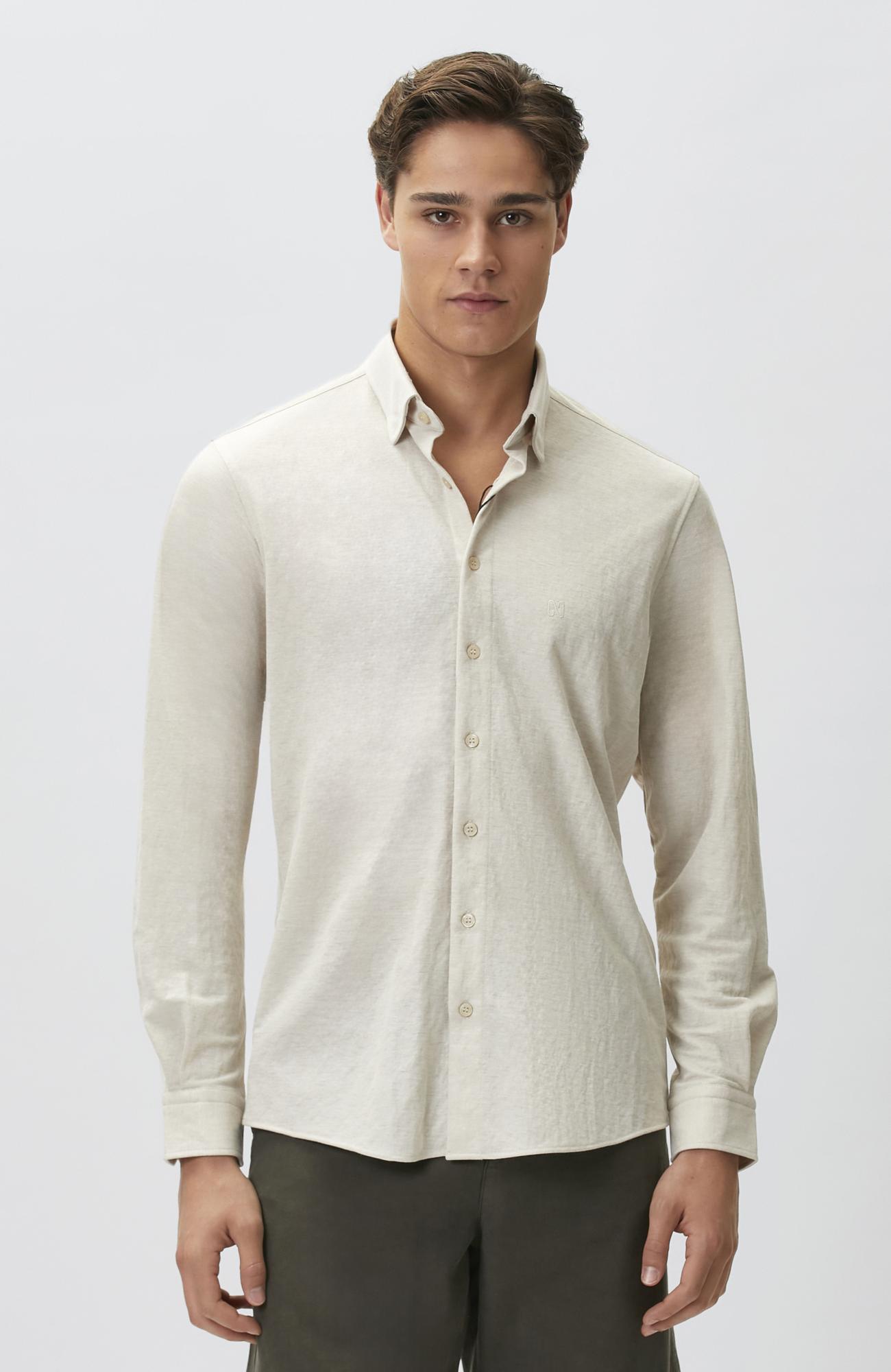 Network Erkek Slim Fit Bej Uzun Kol Örme Gömlek