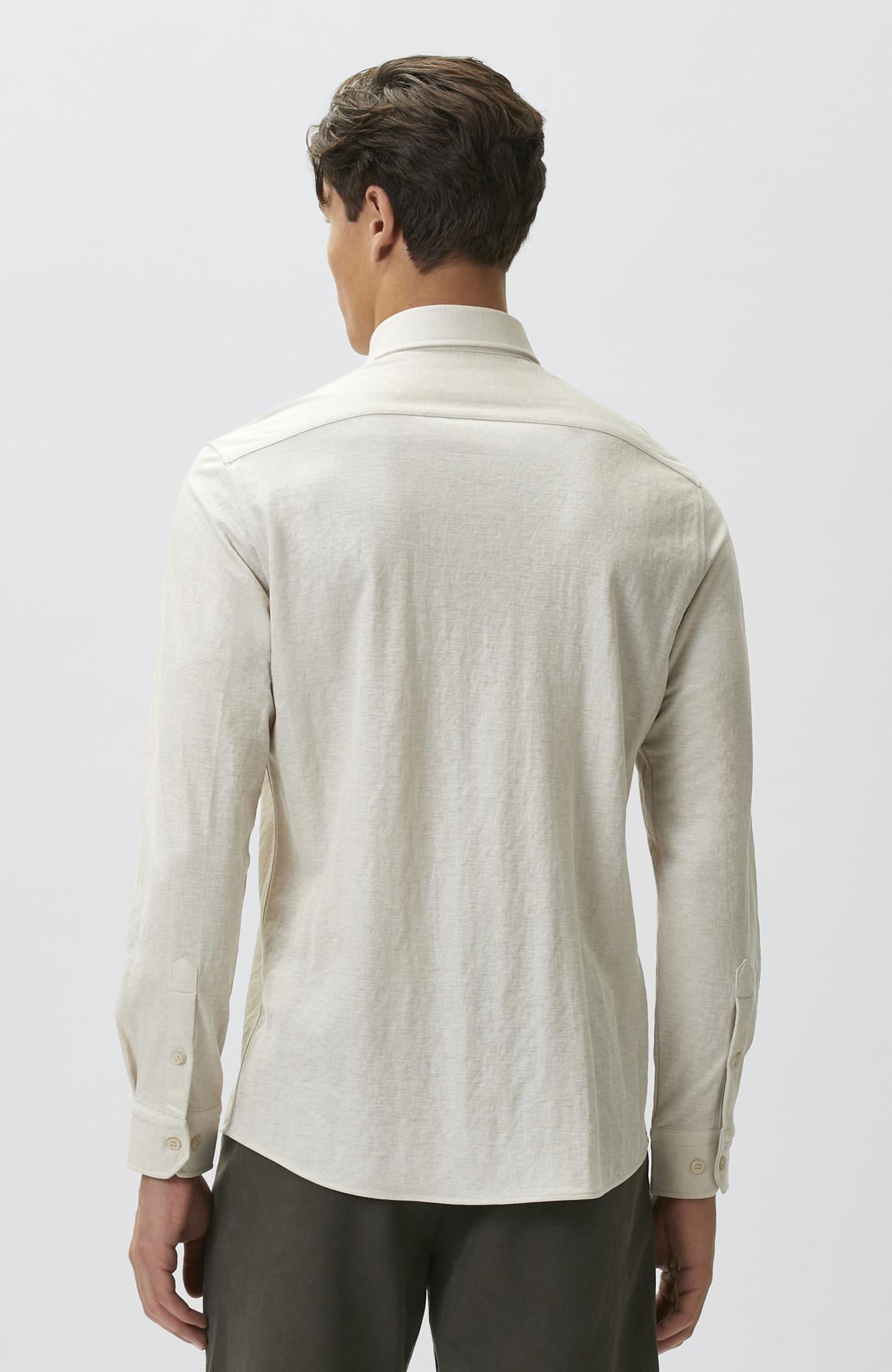 Network Erkek Slim Fit Bej Uzun Kol Örme Gömlek